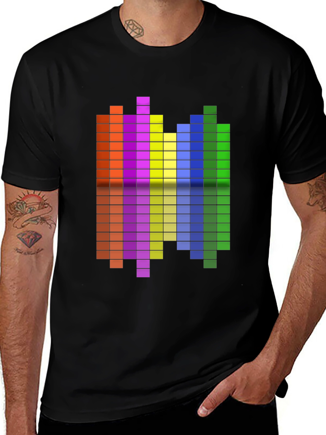 Black Retro Pixel Equalizer Graphic Tee - Black Cotton Shirt main image