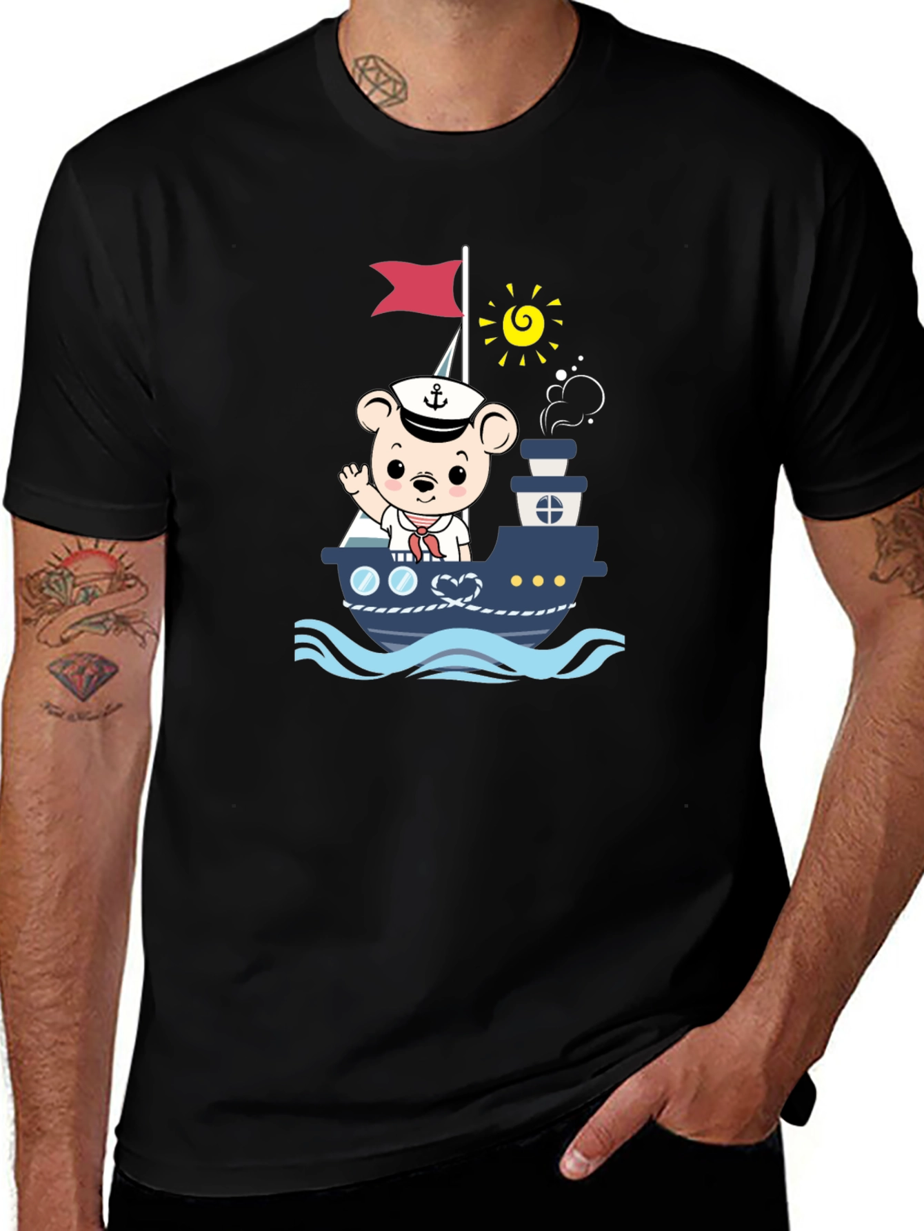 Variant 28 of Bear Sailor Boat Graphic T-Shirt