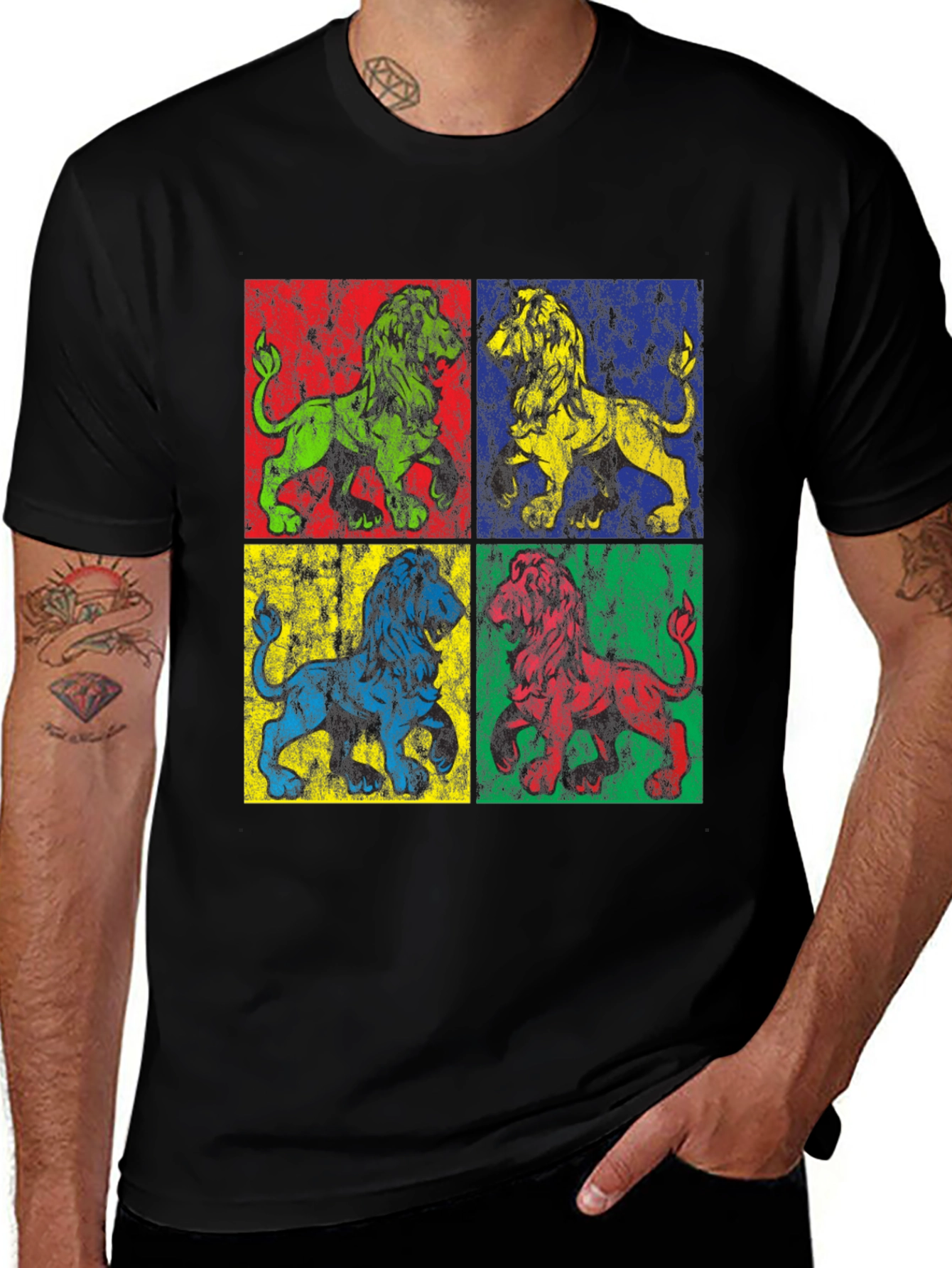 Pop Art Lions Graphic Tee - Retro Style Men's T-Shirt