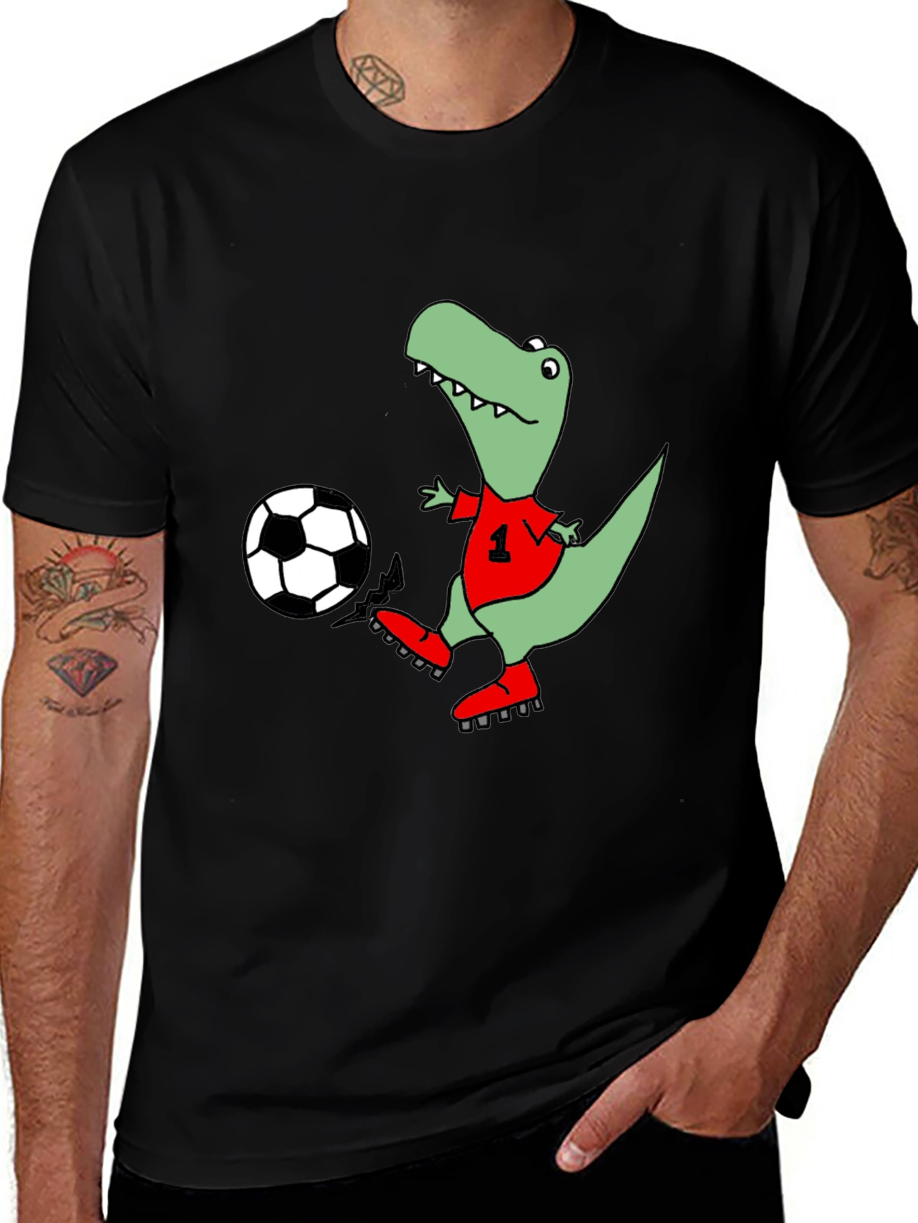 Variant 8 of Dino Soccer T-Shirt - Black Cotton Tee