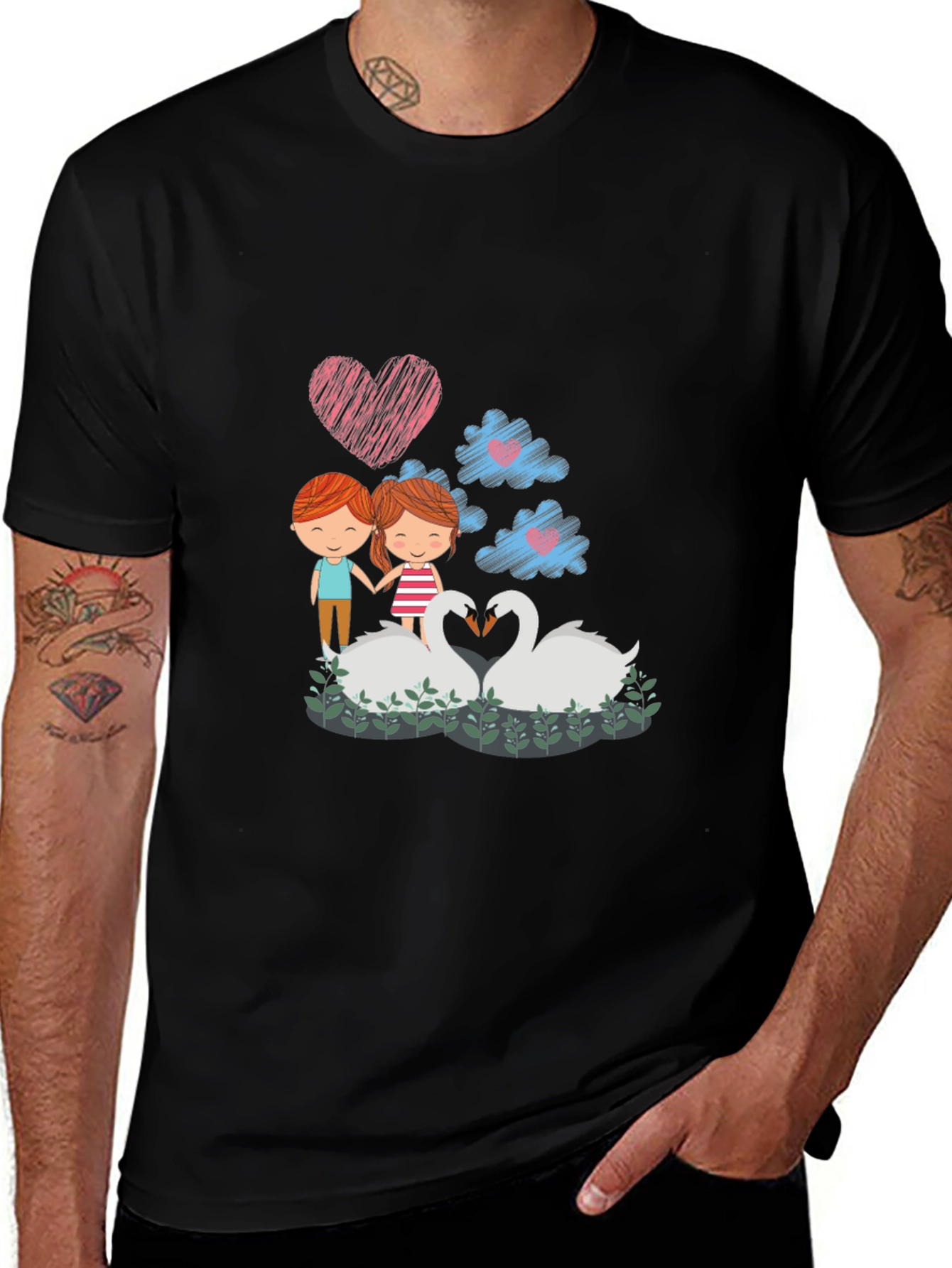 Variant 12 of Romantic Swans Couple Graphic Tee
