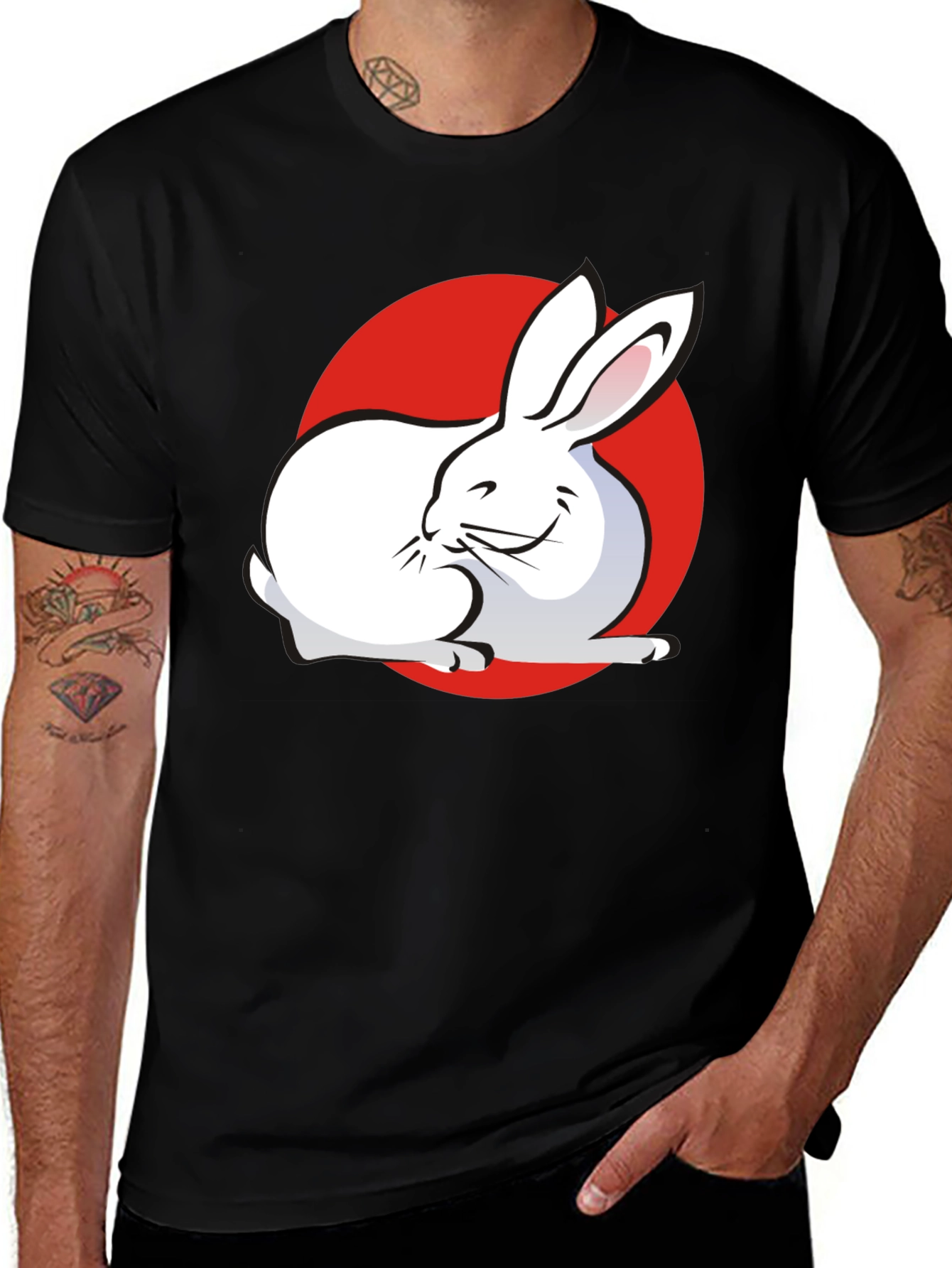 Variant 4 of Rabbit & Red Circle Graphic Black T-Shirt