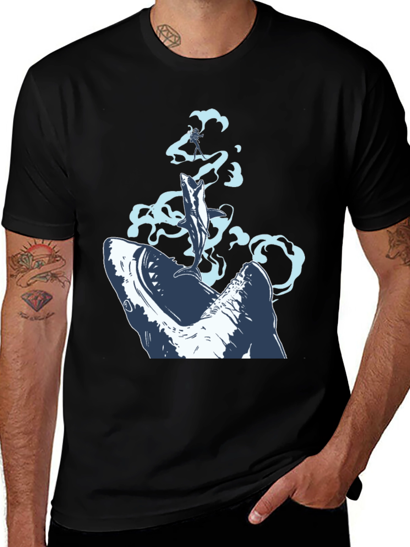 Variant 10 of Shark Diver Graphic Tee - Ocean Adventure Shirt