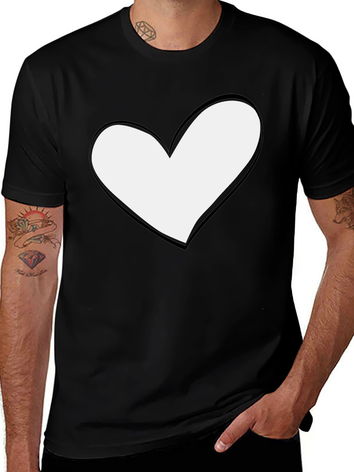 Variant 16 of Black T-Shirt with White Heart Design