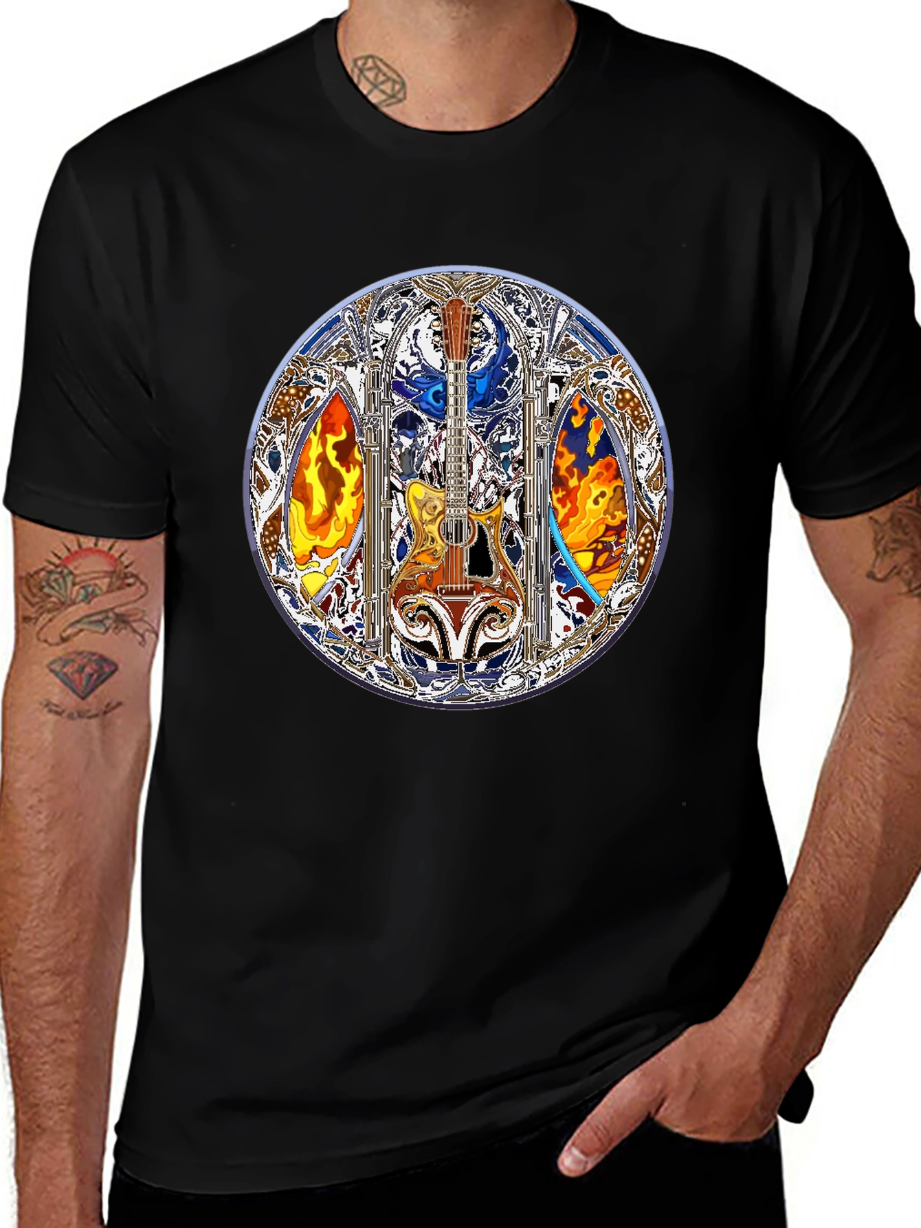 Variant 26 of Guitar Stained Glass Art Tee