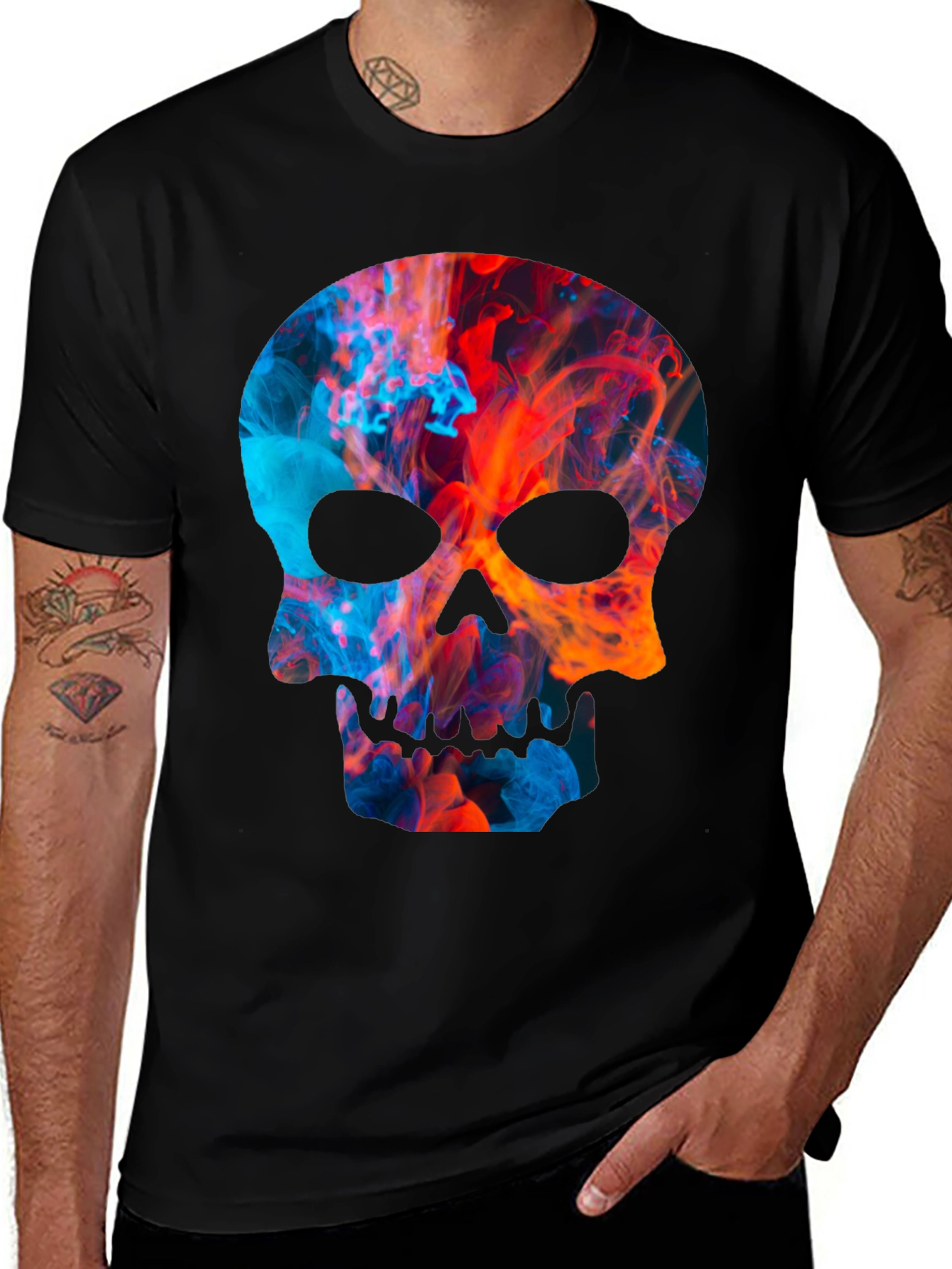 Variant 28 of Colorful Skull Graphic Print Black T-Shirt