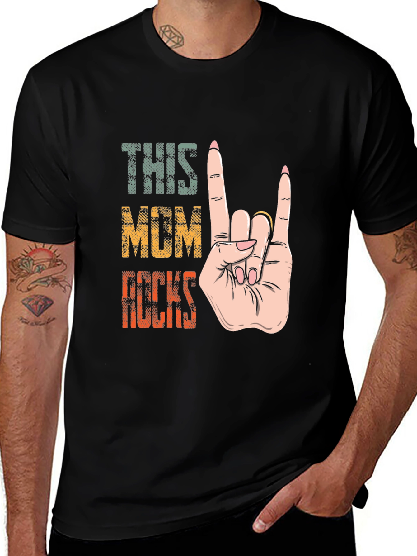 Variant 12 of This Mom Rocks T-Shirt - Rock On Hand Sign