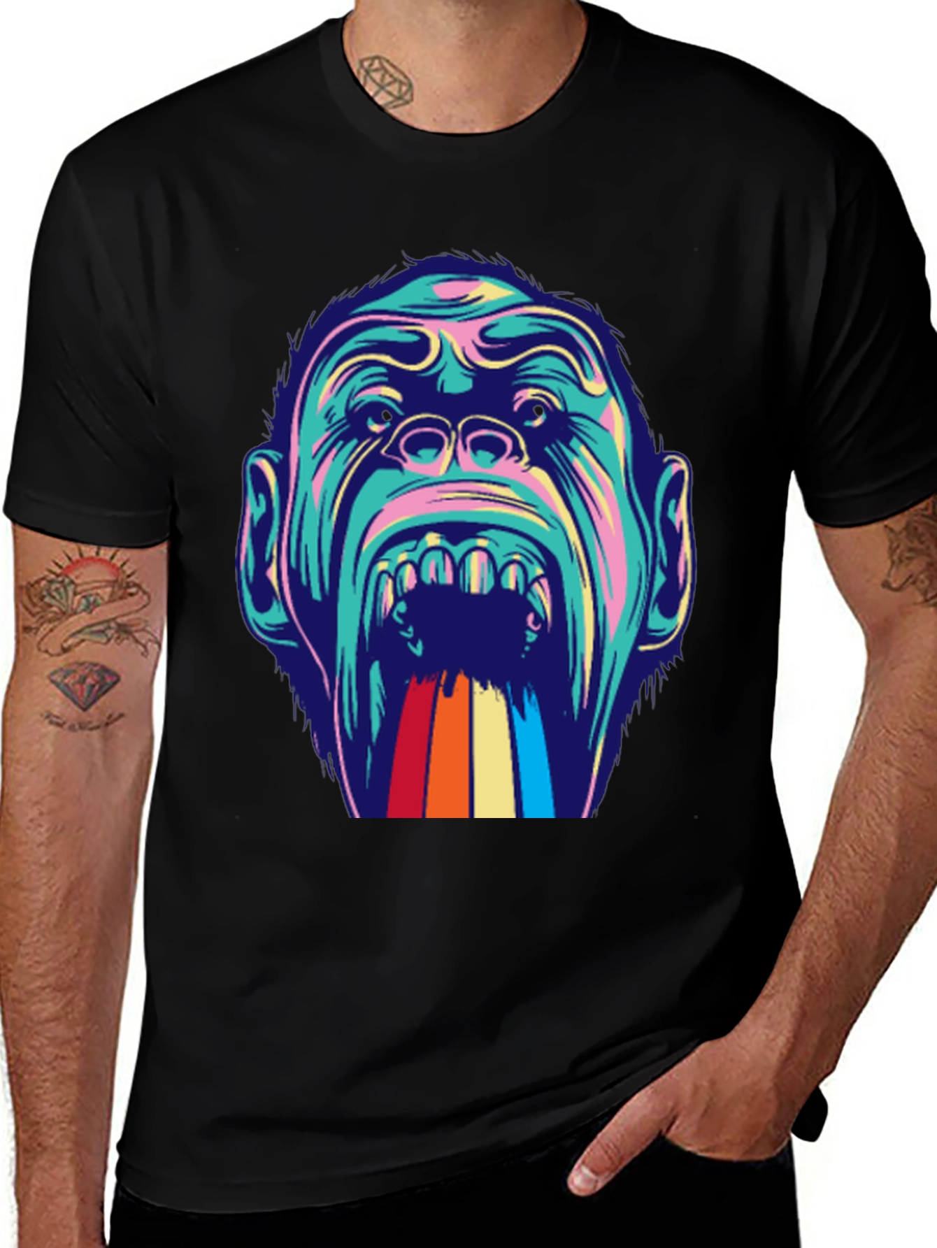 Variant 22 of Retro Primate Graphic Tee - Vivid Monkey Rainbow