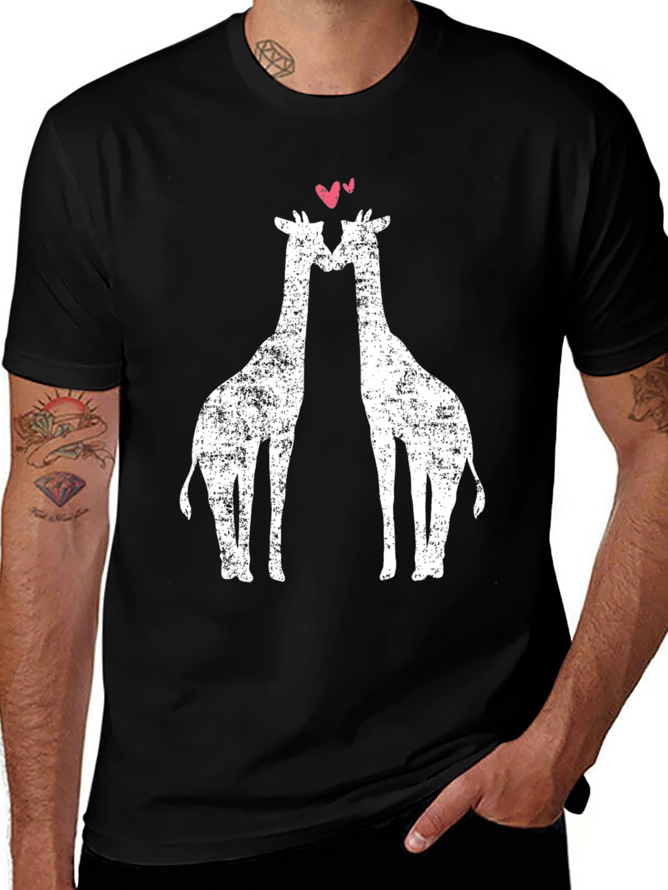 Variant 10 of Giraffe Love T-Shirt - Black Graphic Tee