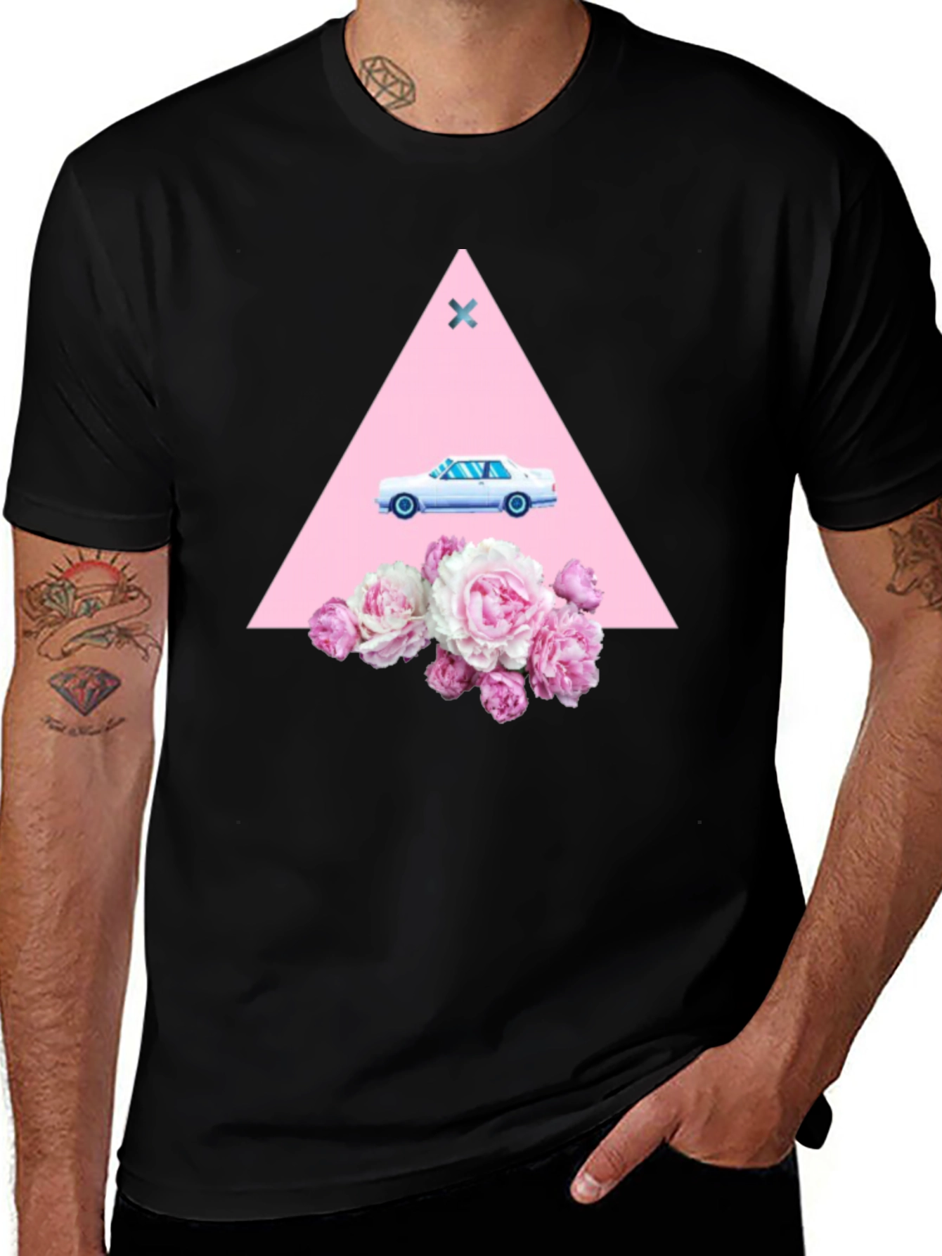 Variant 25 of Car & Flowers Black T-Shirt