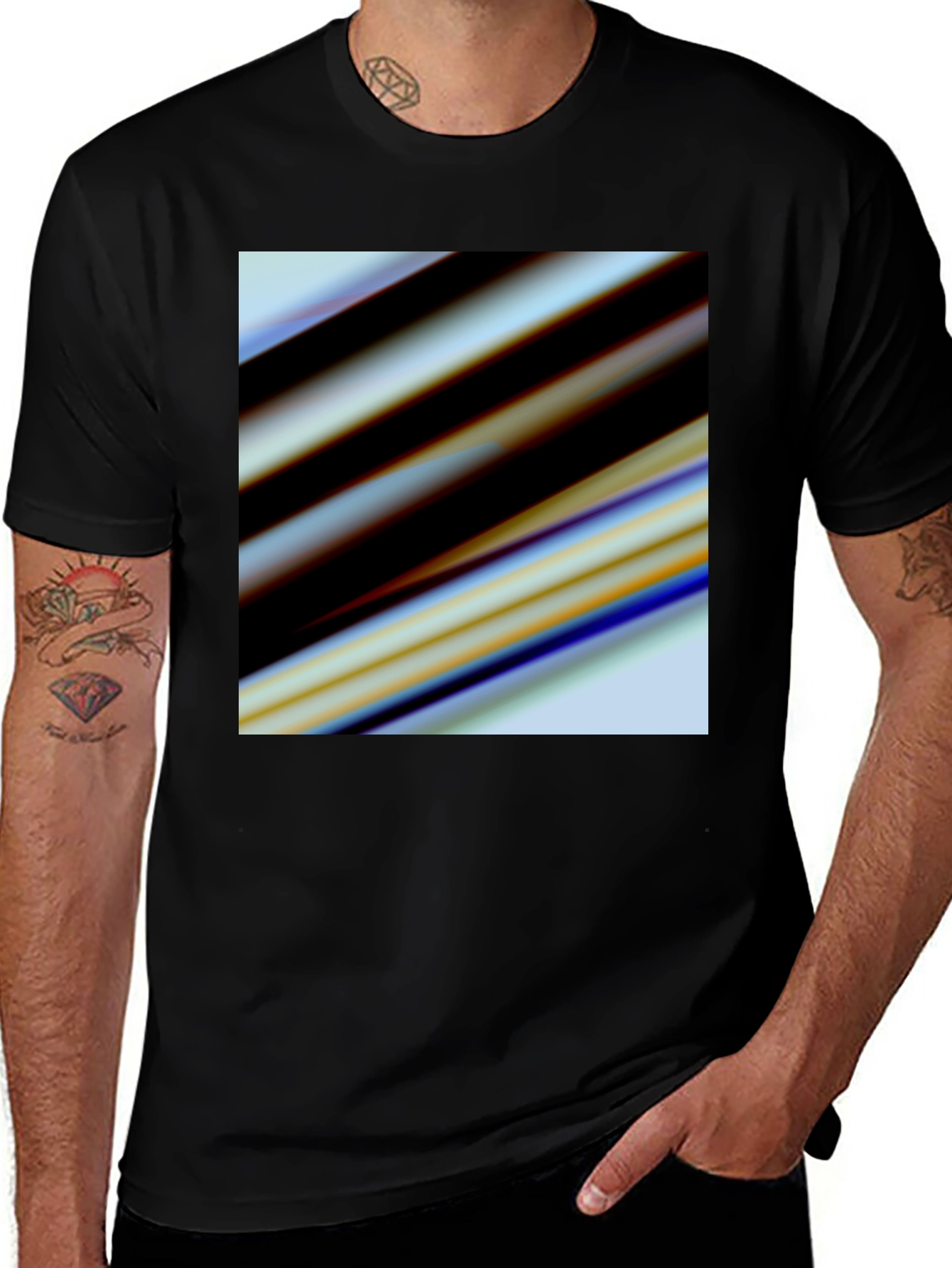 Variant 4 of Abstract Stripe Graphic Black T-Shirt