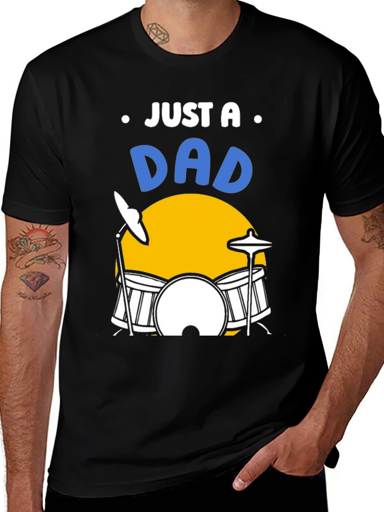 Variant 3 of Just a Dad Who Loves Drums - Black Graphic T-Shirt