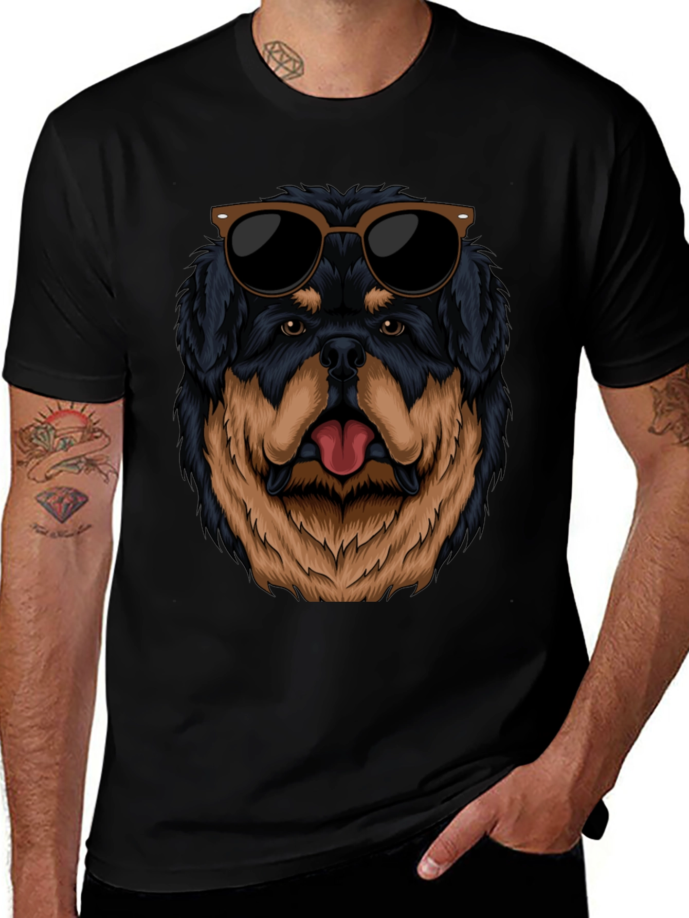 Cool Rottweiler Dog Graphic Black T-Shirt