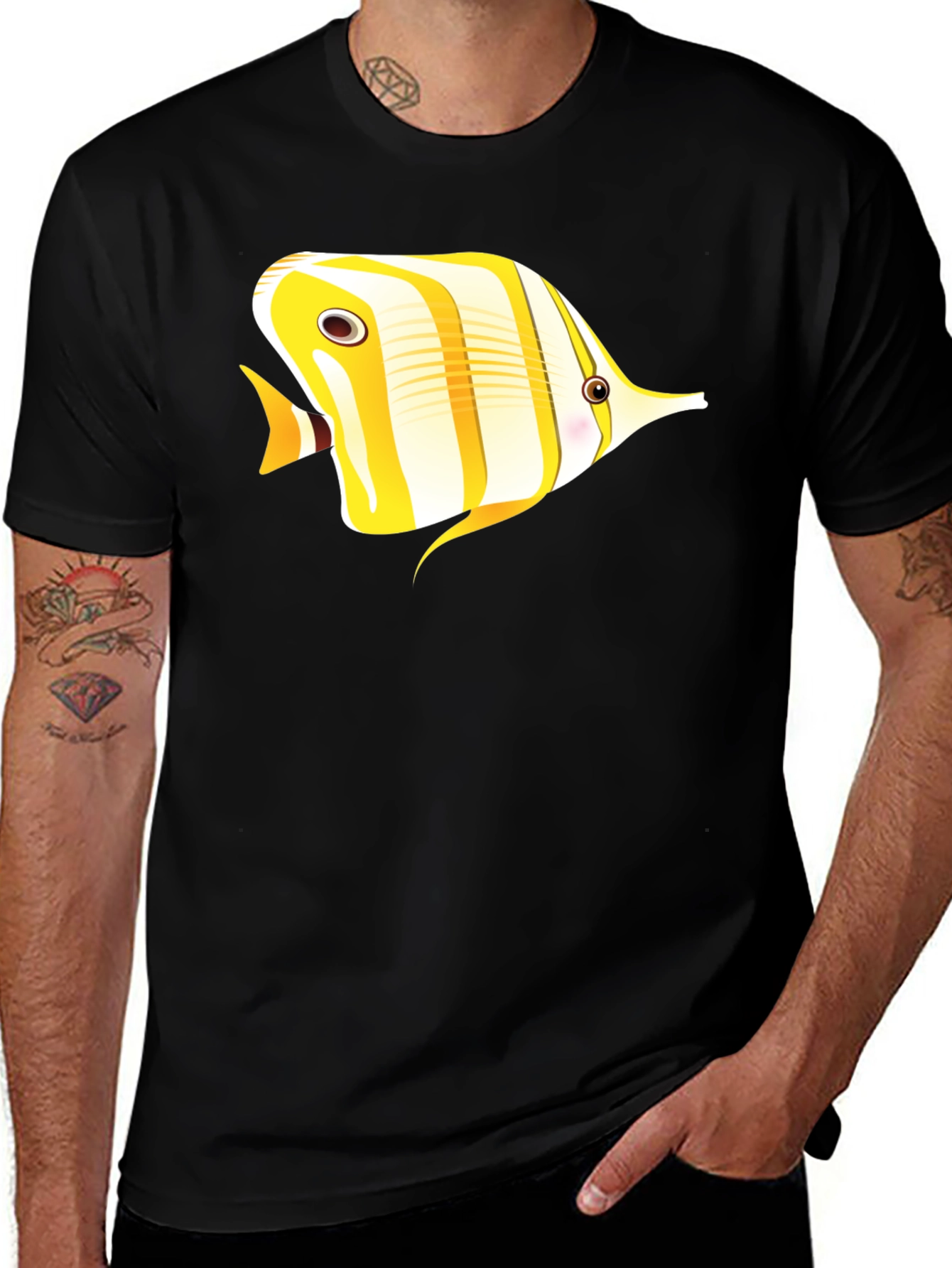 Variant 11 of Striped Fish Graphic Tee - Black