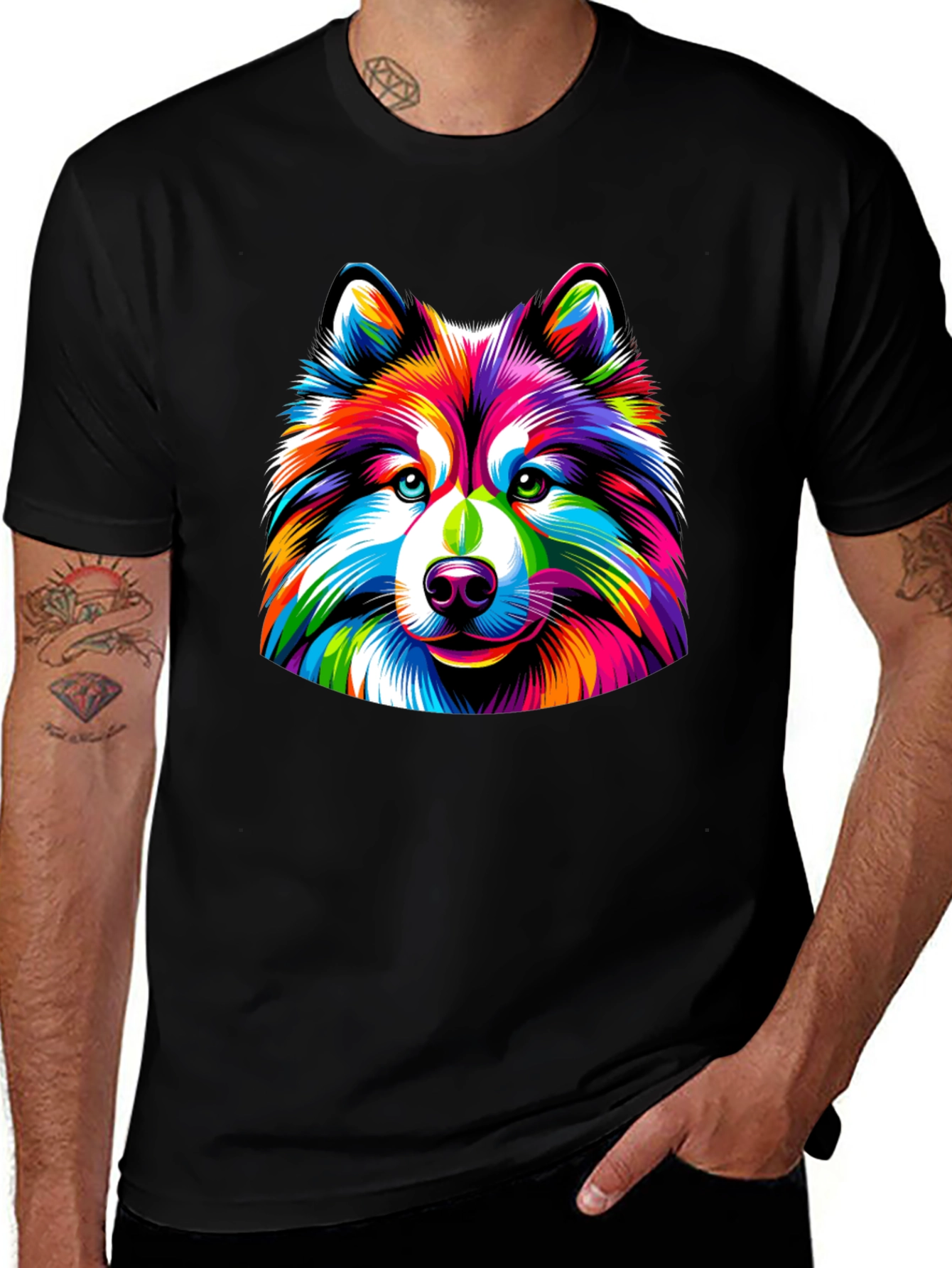 Variant 6 of Colorful Husky Graphic T-Shirt - Stylish Dog Lover Tee