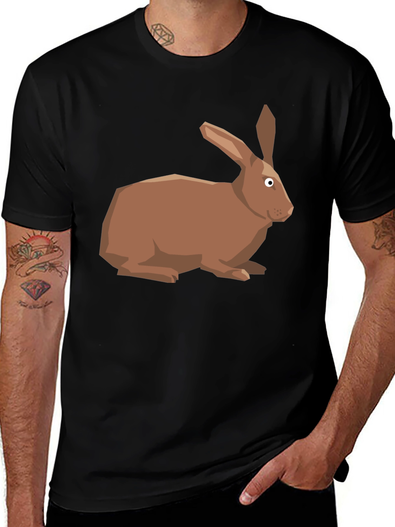 Variant 27 of Geometric Bunny Graphic Tee - Black Cotton Blend
