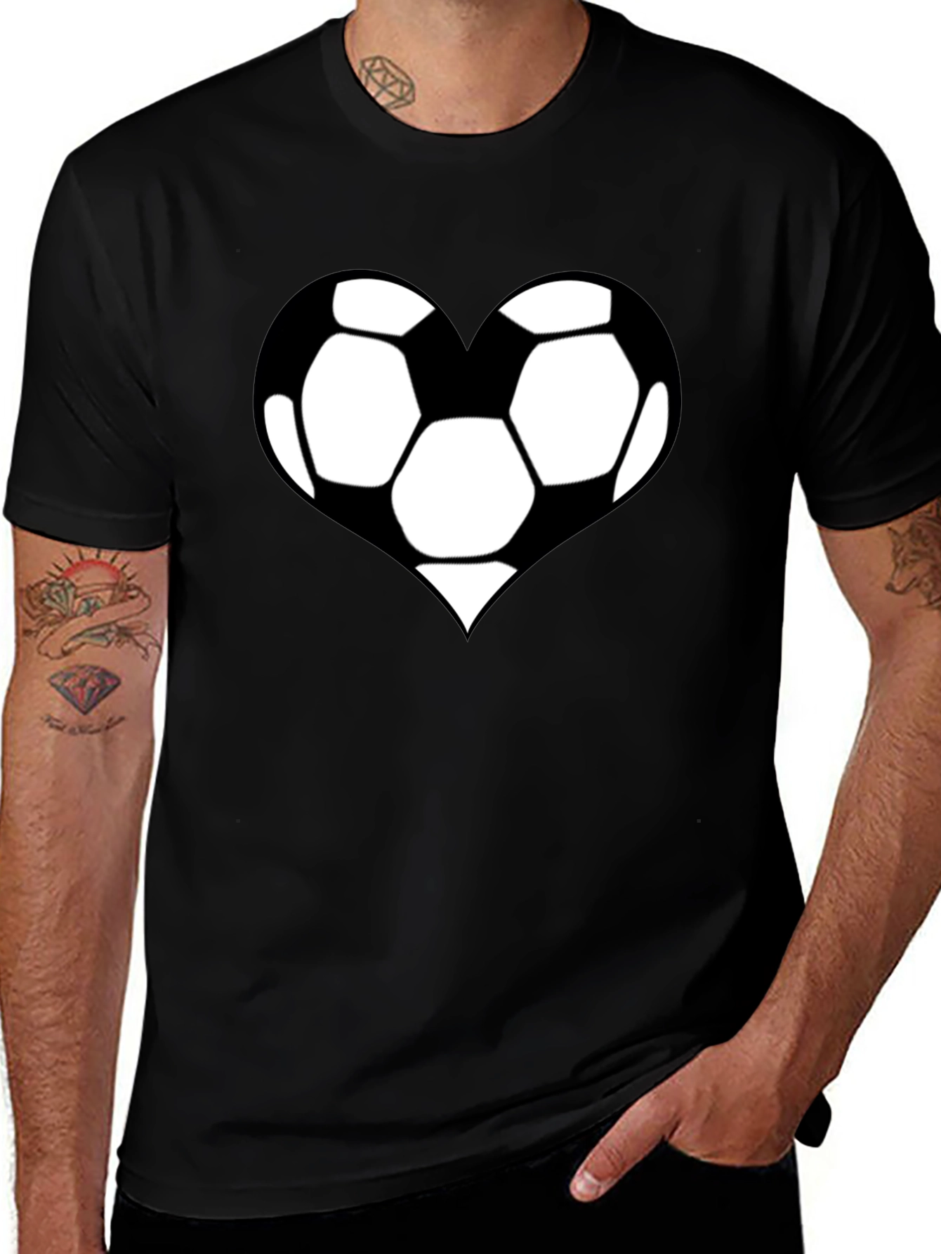 Variant 19 of Soccer Heart T-Shirt - Black Cotton Graphic Tee