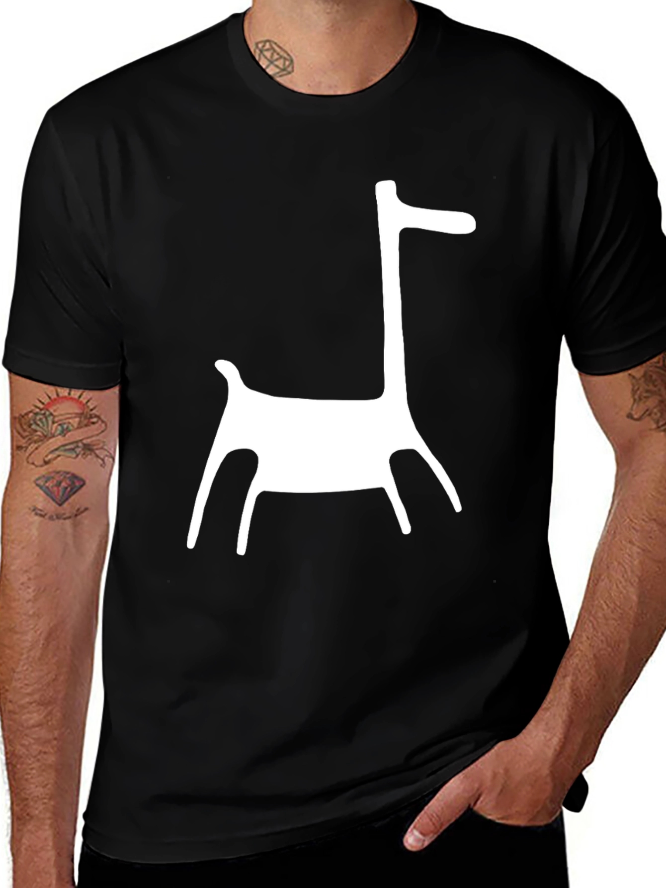 Variant 14 of Modern Art Giraffe Print Black T-Shirt