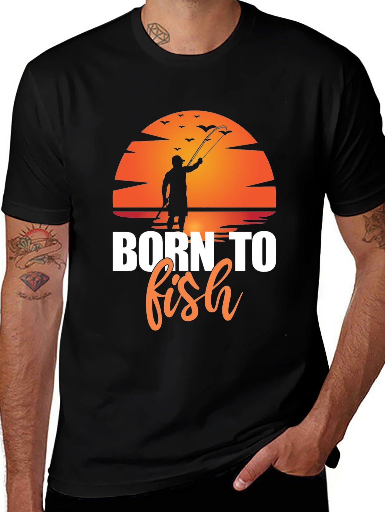 Variant 28 of Born to Fish T-Shirt, Sunset Fishing Tee