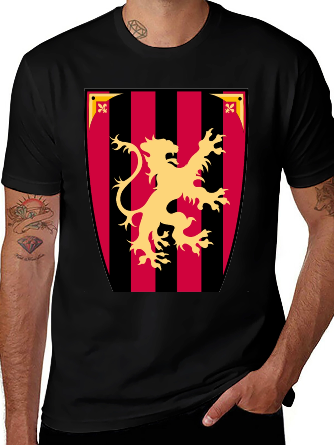 Variant 27 of Heraldic Lion Crest T-Shirt - Black Cotton Tee