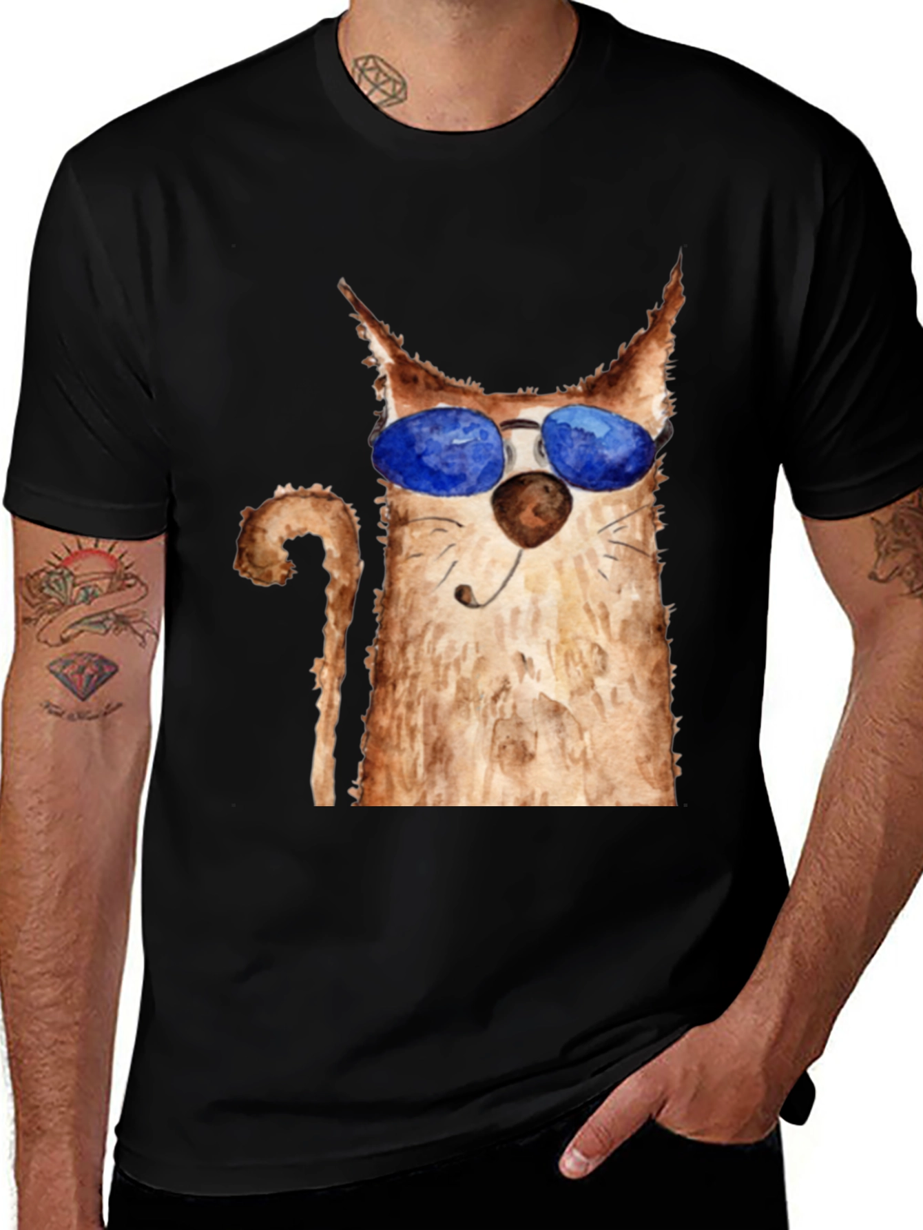 Variant 8 of Cool Cat Graphic Tee - Men's Black T-Shirt