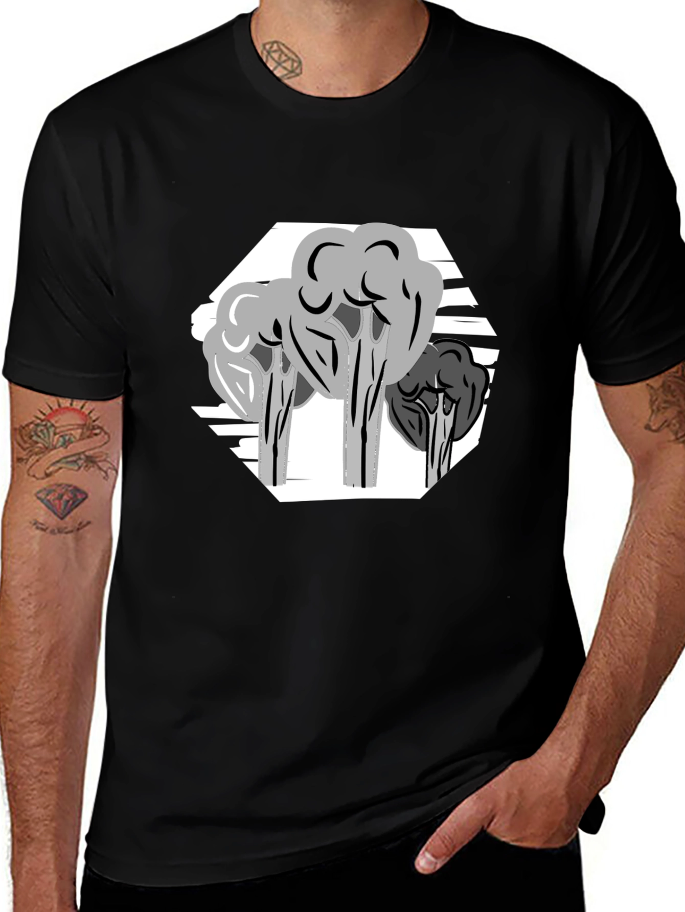 Variant 3 of Abstract Tree Graphic Tee - Stylish Men's Black T-Shirt