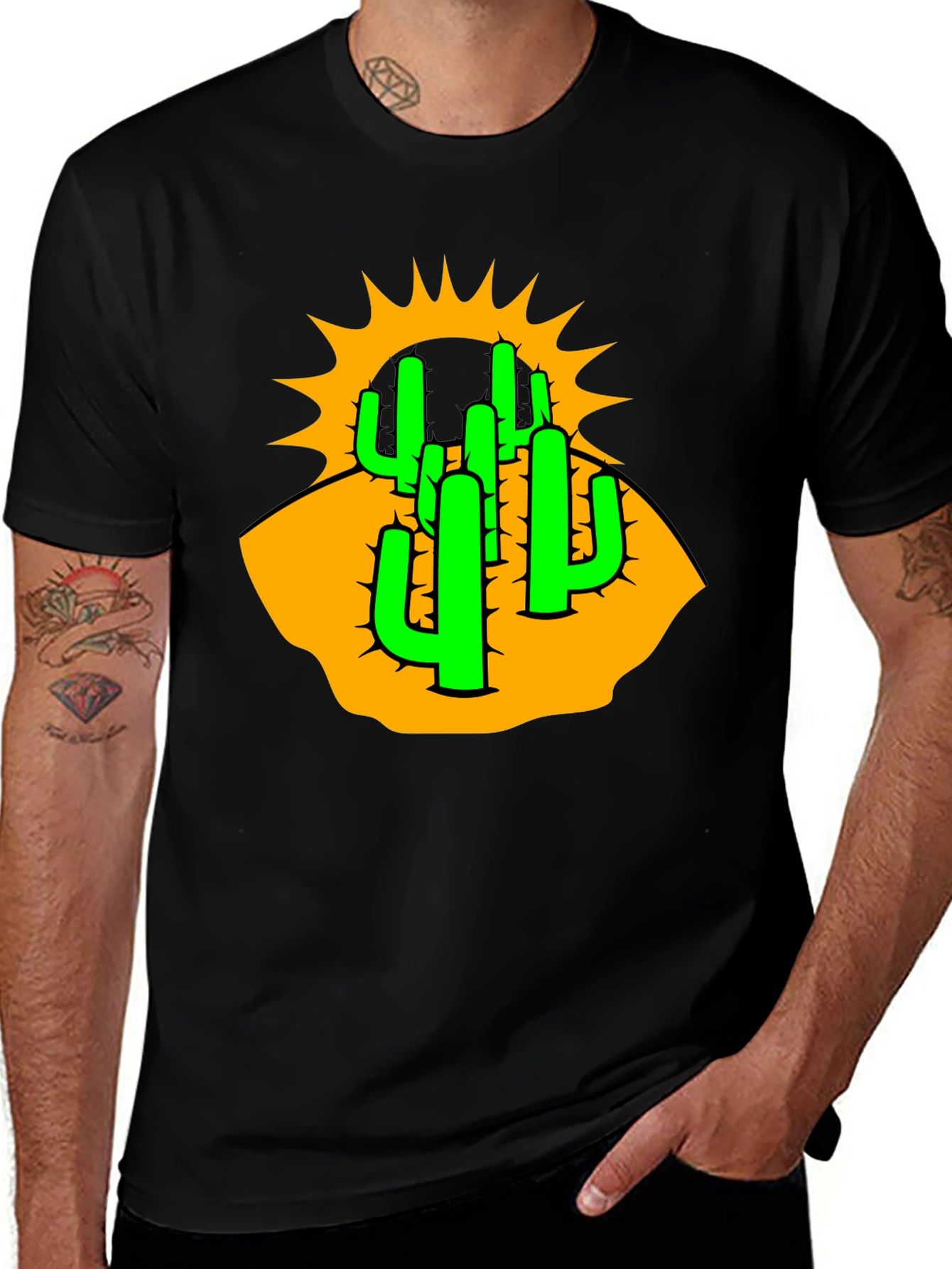 Variant 20 of Cactus Desert Graphic T-Shirt - Black Cotton Tee
