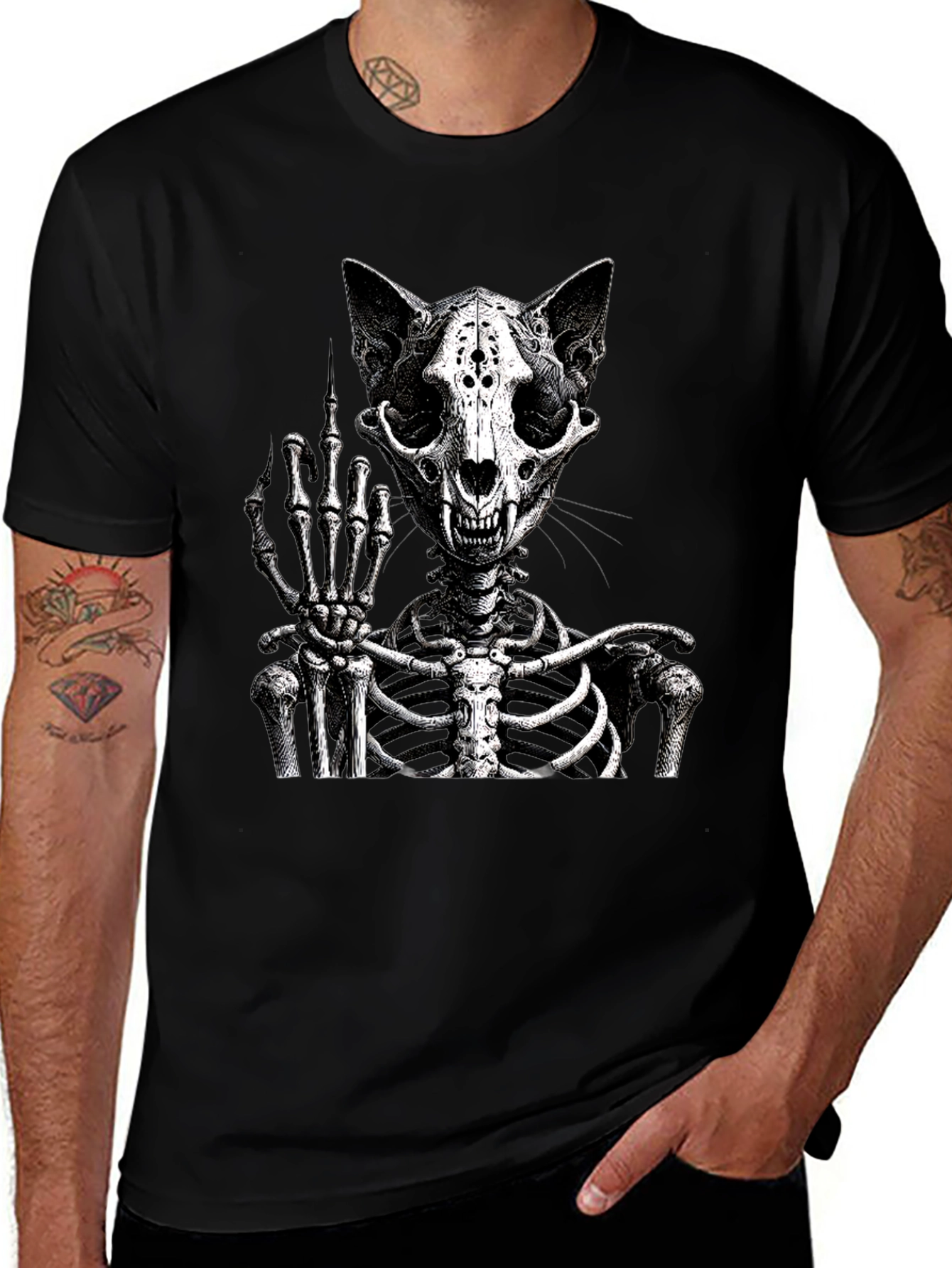 Variant 5 of Cat Skeleton T-Shirt, Flipping The Bird