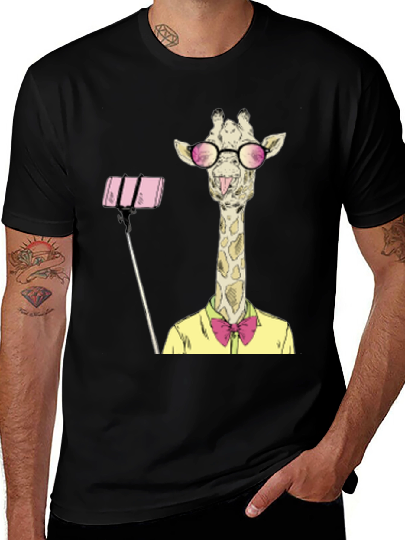 Variant 3 of Giraffe Selfie Graphic T-Shirt - Unique Animal Design