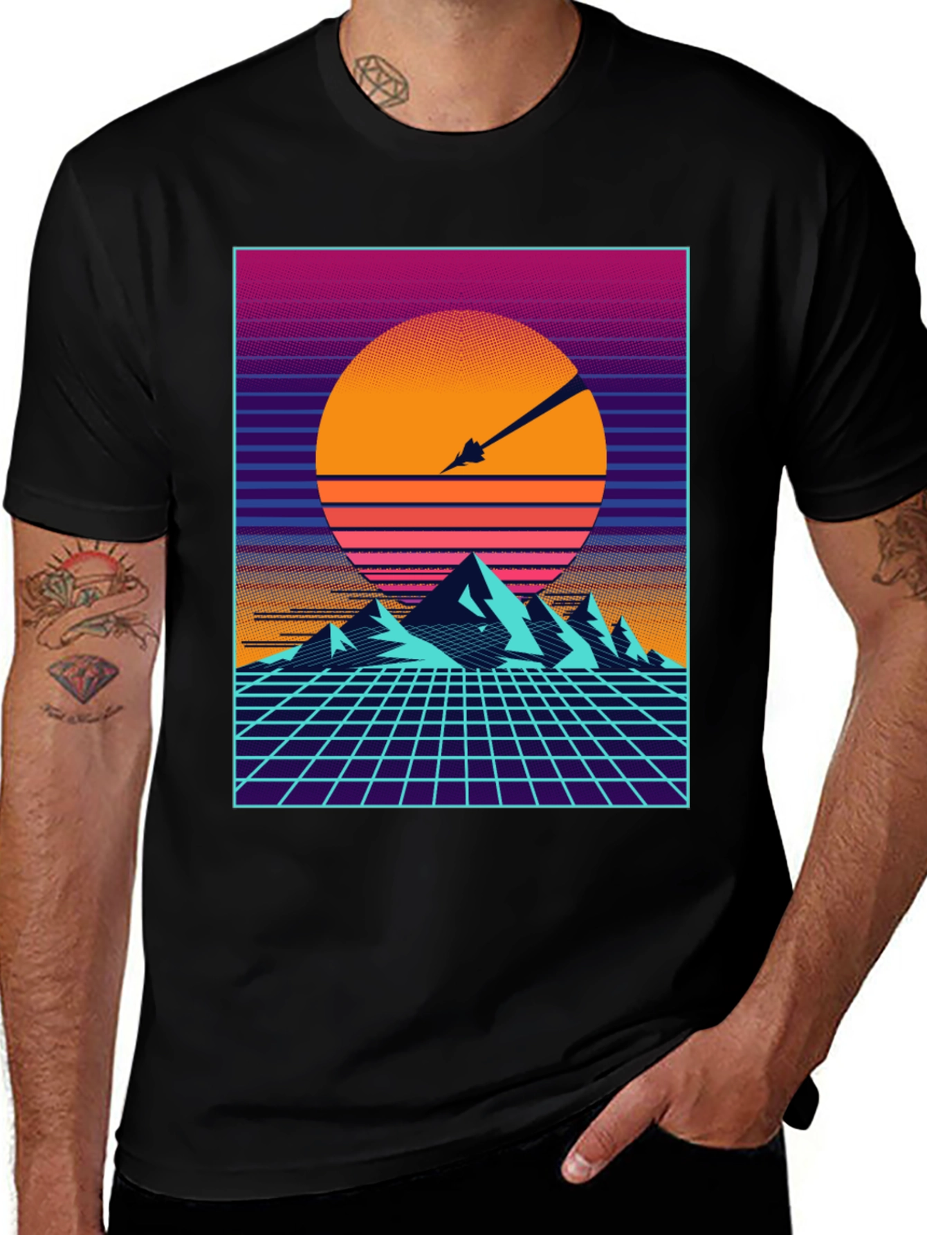 Variant 20 of Retro Synthwave T-Shirt - Sunset Mountains