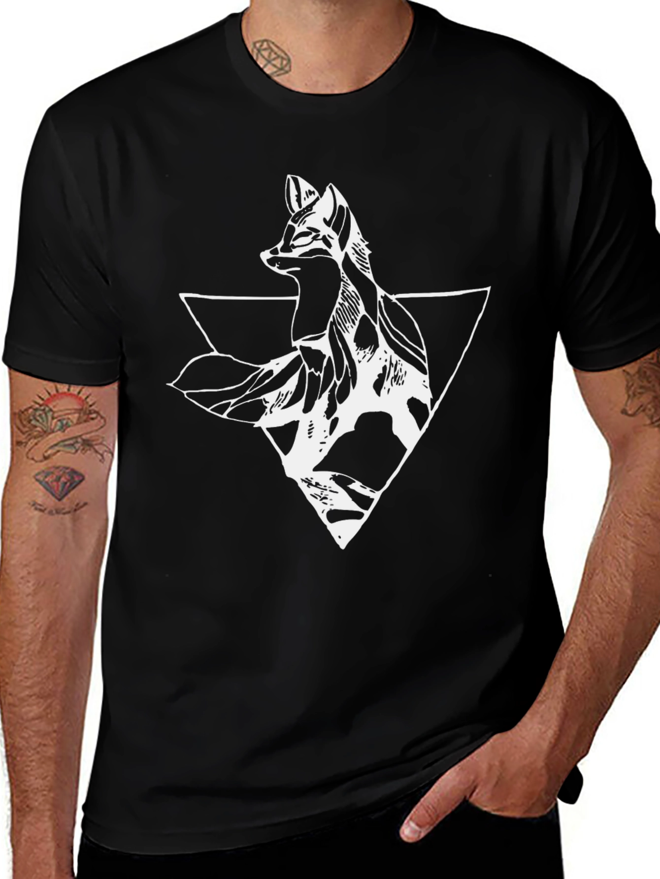 Variant 24 of Geometric Fox Graphic Tee - Men's Black T-Shirt