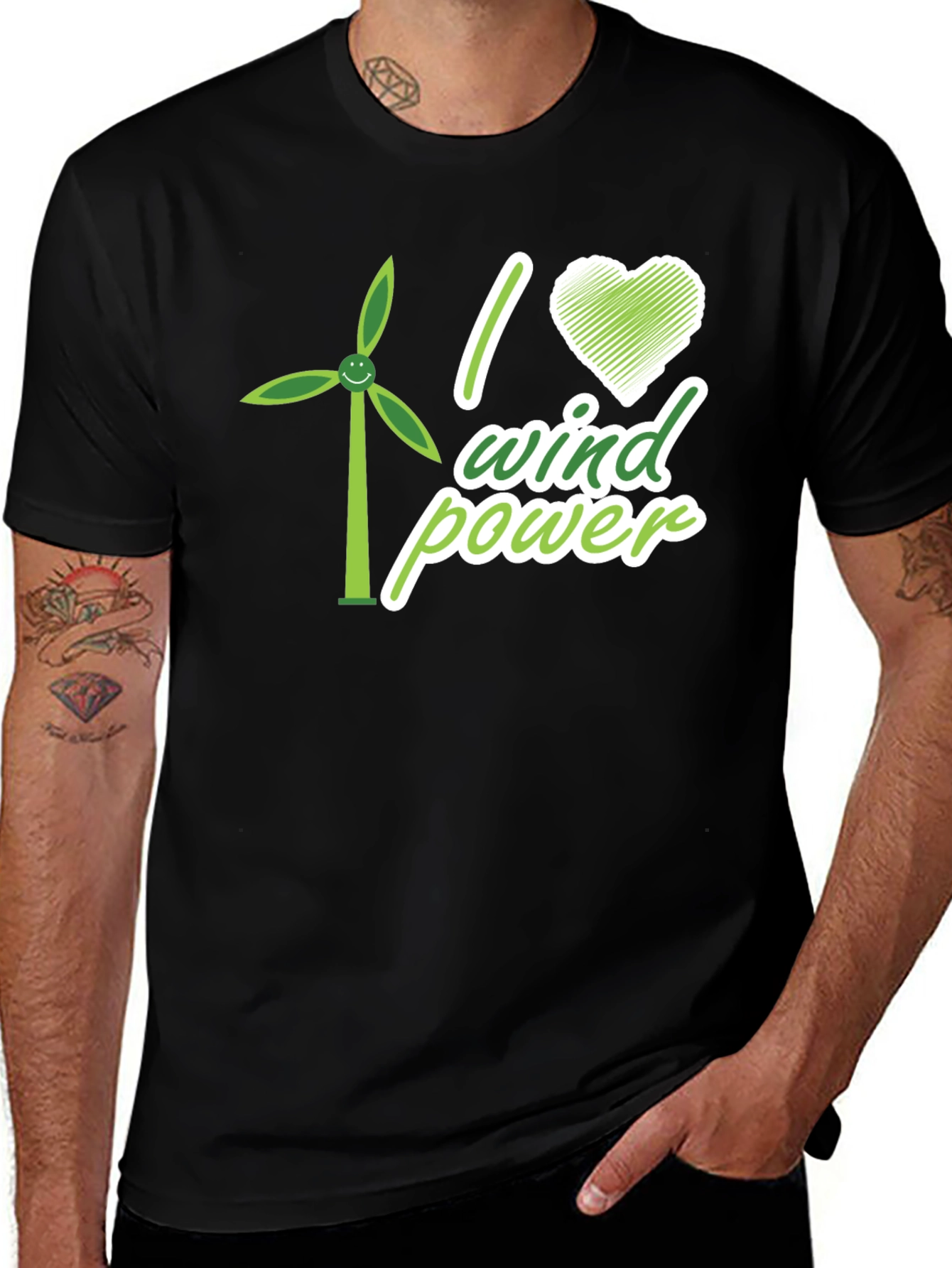 Variant 4 of I Love Wind Power Graphic T-Shirt - Eco-Friendly Design