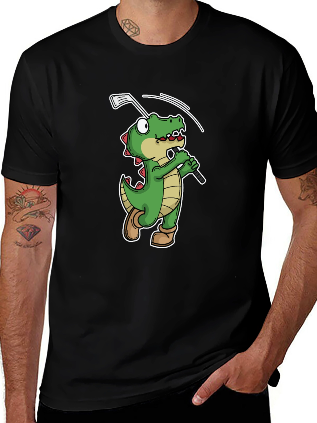 Variant 22 of Golfing Alligator T-Shirt - Black Crew Neck Tee