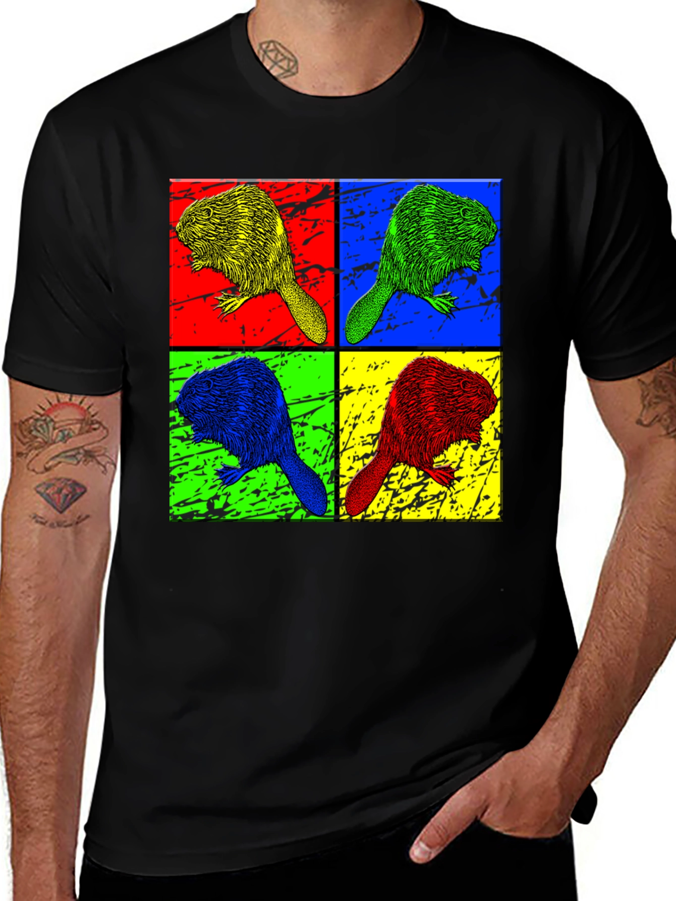 Variant 22 of Pop Art Beaver Graphic Print Crew Neck T-Shirt