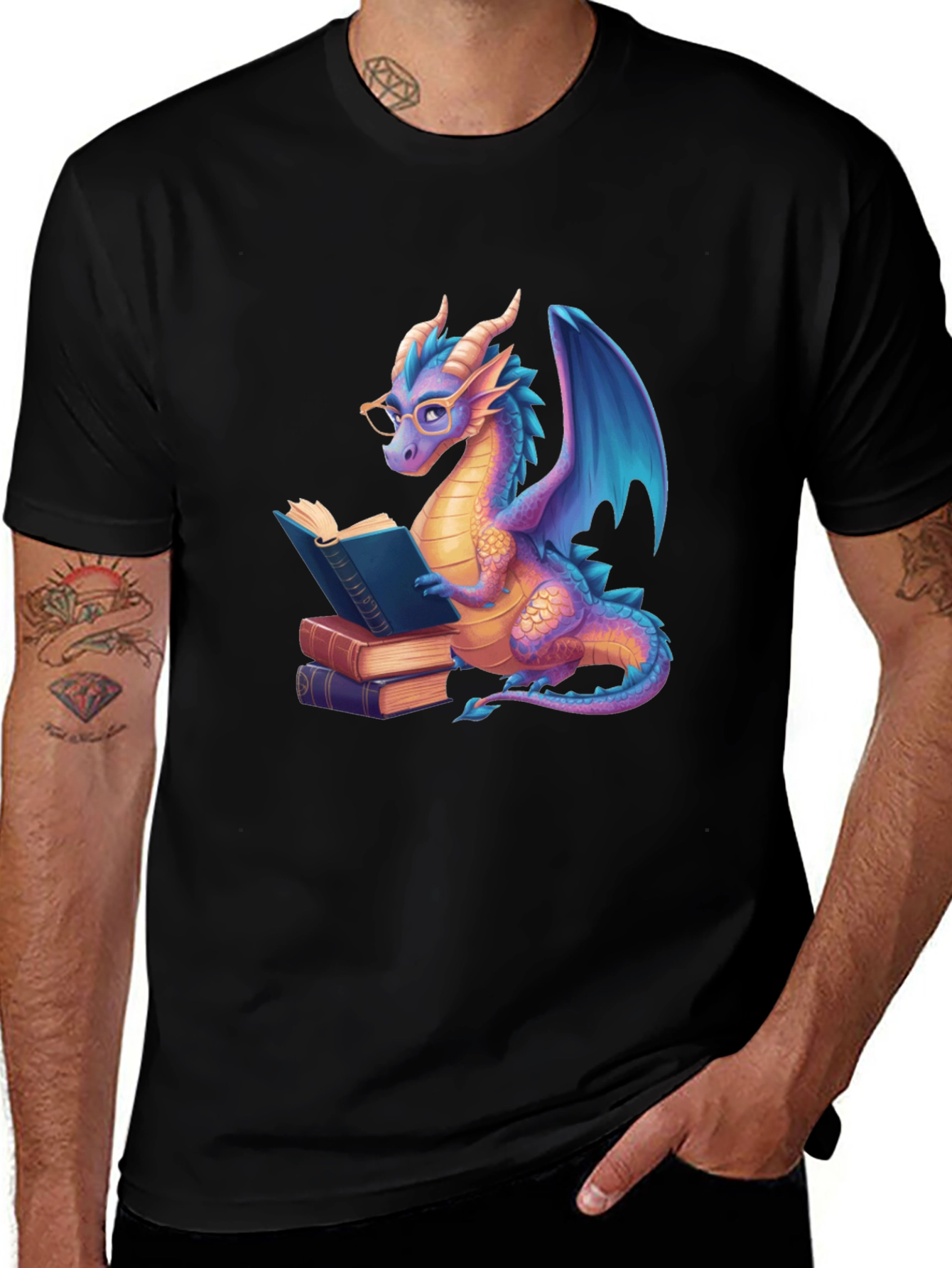 Variant 9 of Reading Dragon Graphic Tee - Unisex Black T-Shirt