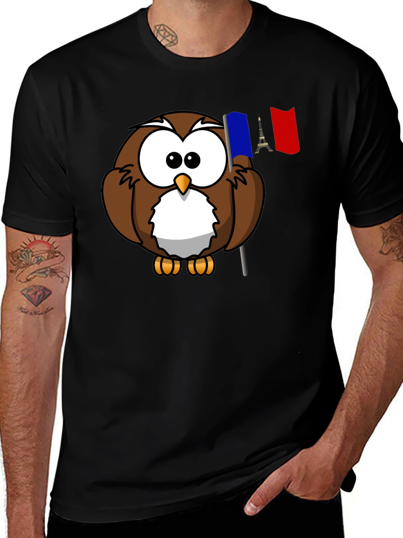 Variant 5 of Owl Holding French Flag T-Shirt