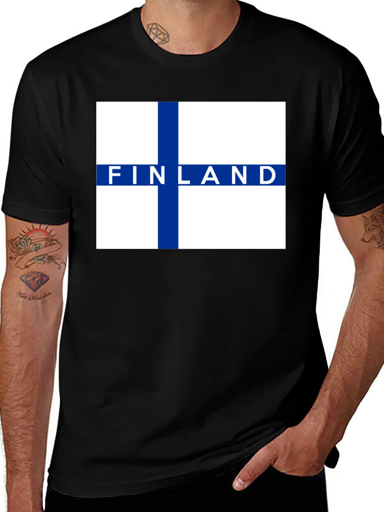 Finland Flag Graphic Tee - Black Cotton Casual T-Shirt