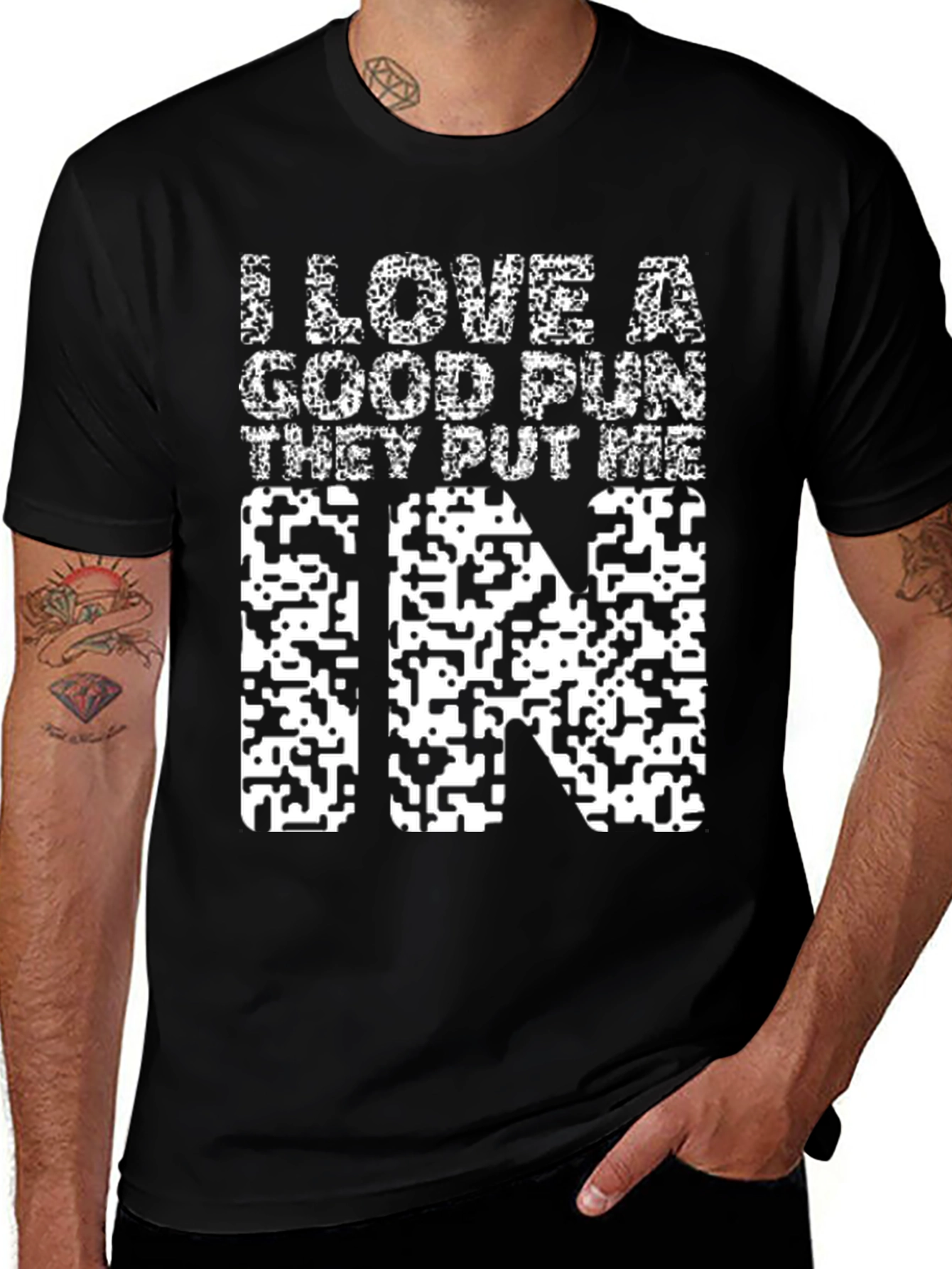Variant 23 of Fun Pun T-Shirt: "I Love a Good Pun"