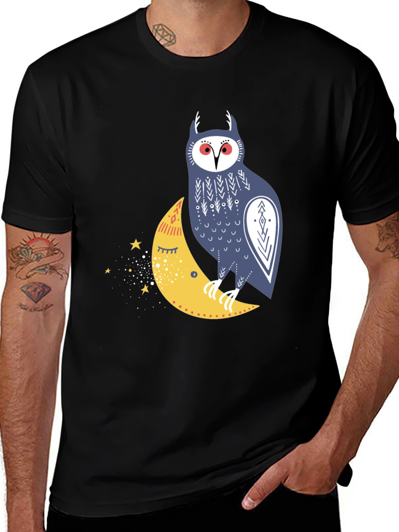 Variant 12 of Owl on Moon Graphic T-Shirt - Black