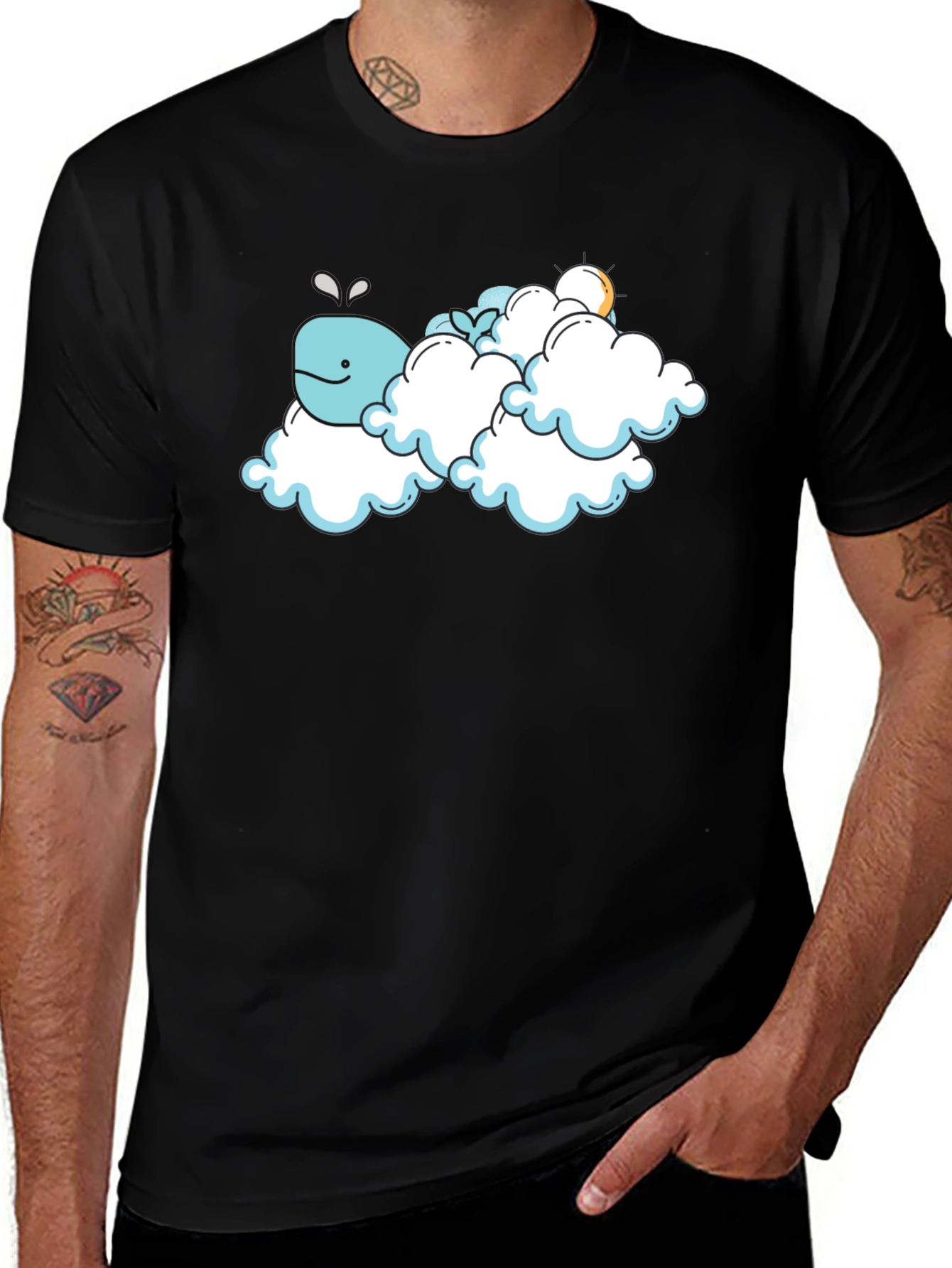 Variant 18 of Whale in Clouds Graphic Tee - Comfy Black T-Shirt
