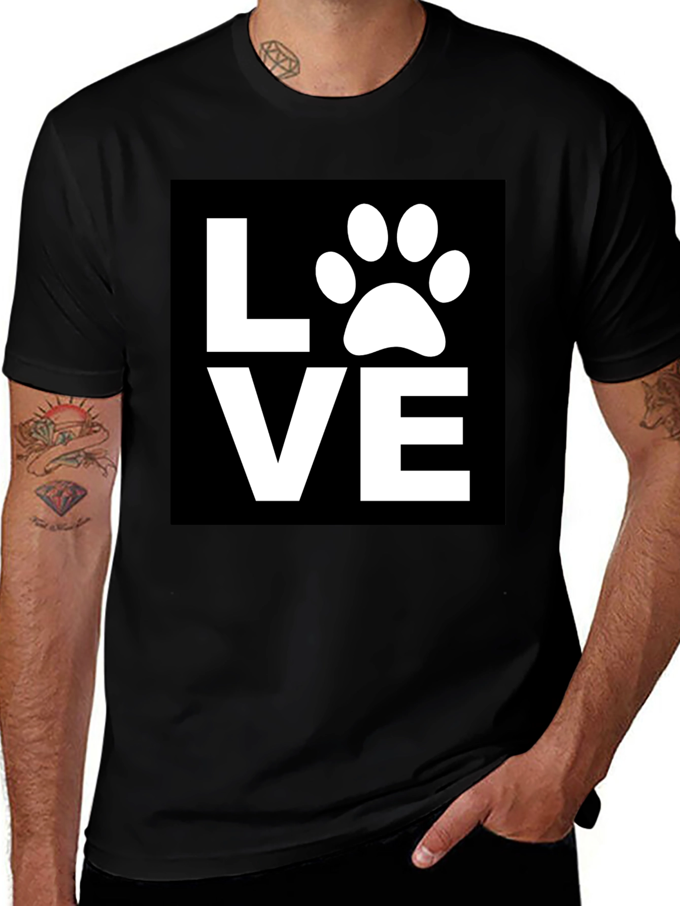 Variant 17 of Love Paw Print Graphic Tee - Black Cotton Blend Shirt