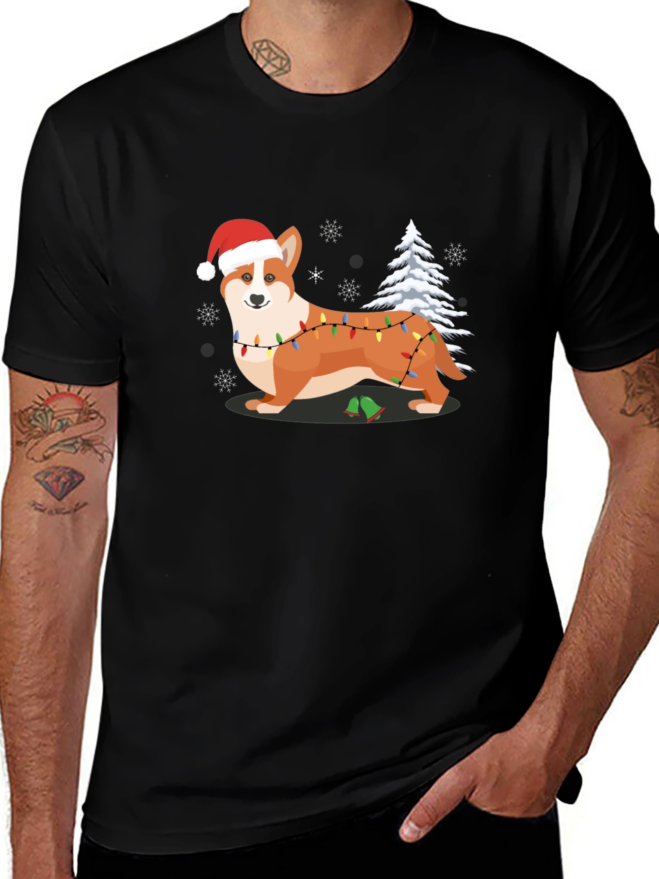 Black Festive Corgi Christmas T-Shirt main image