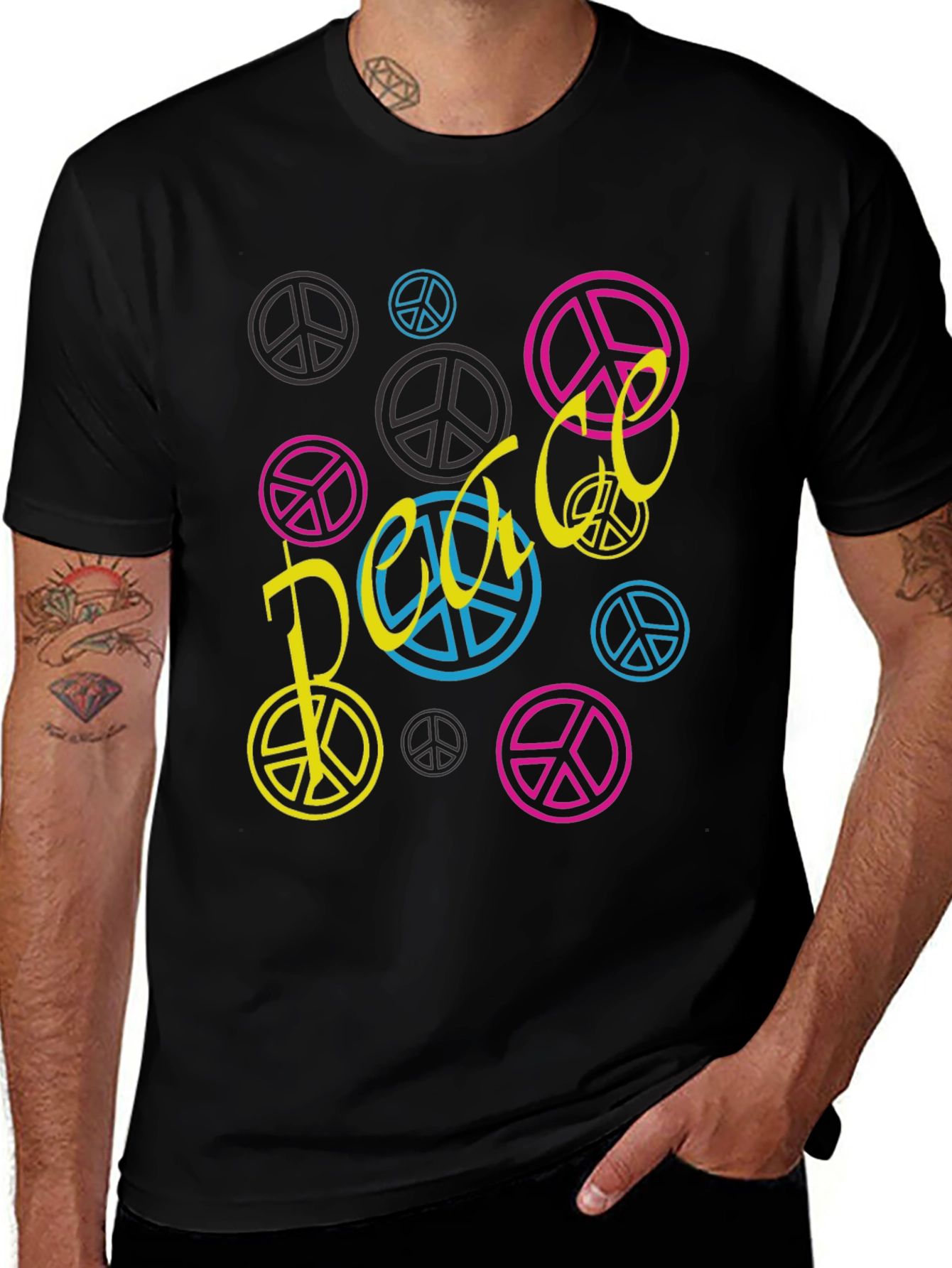 Variant 7 of Peace Sign Graphic Tee - Black Unisex T-Shirt