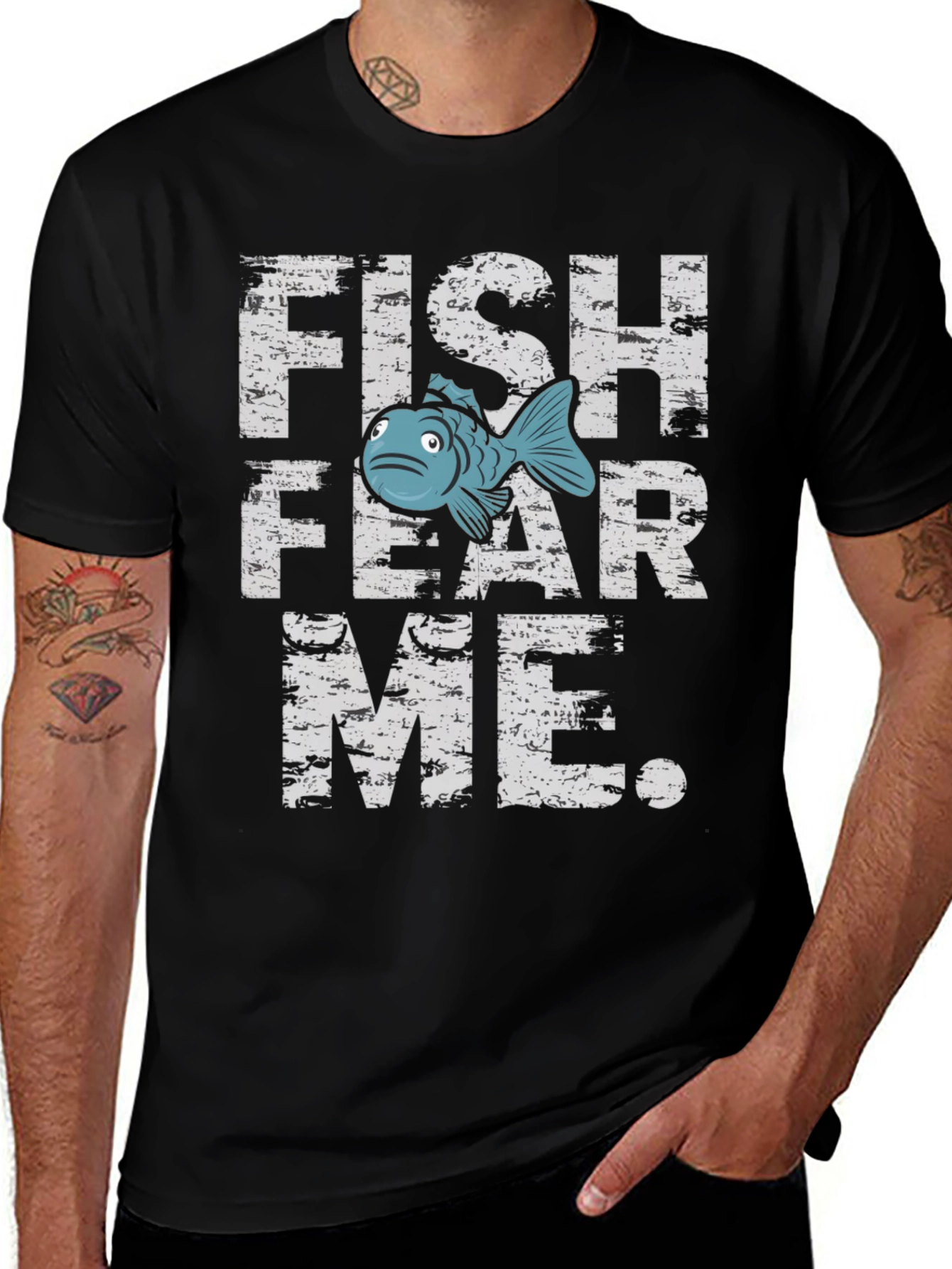 Variant 8 of Fish Fear Me Graphic Tee - Black Cotton T-Shirt