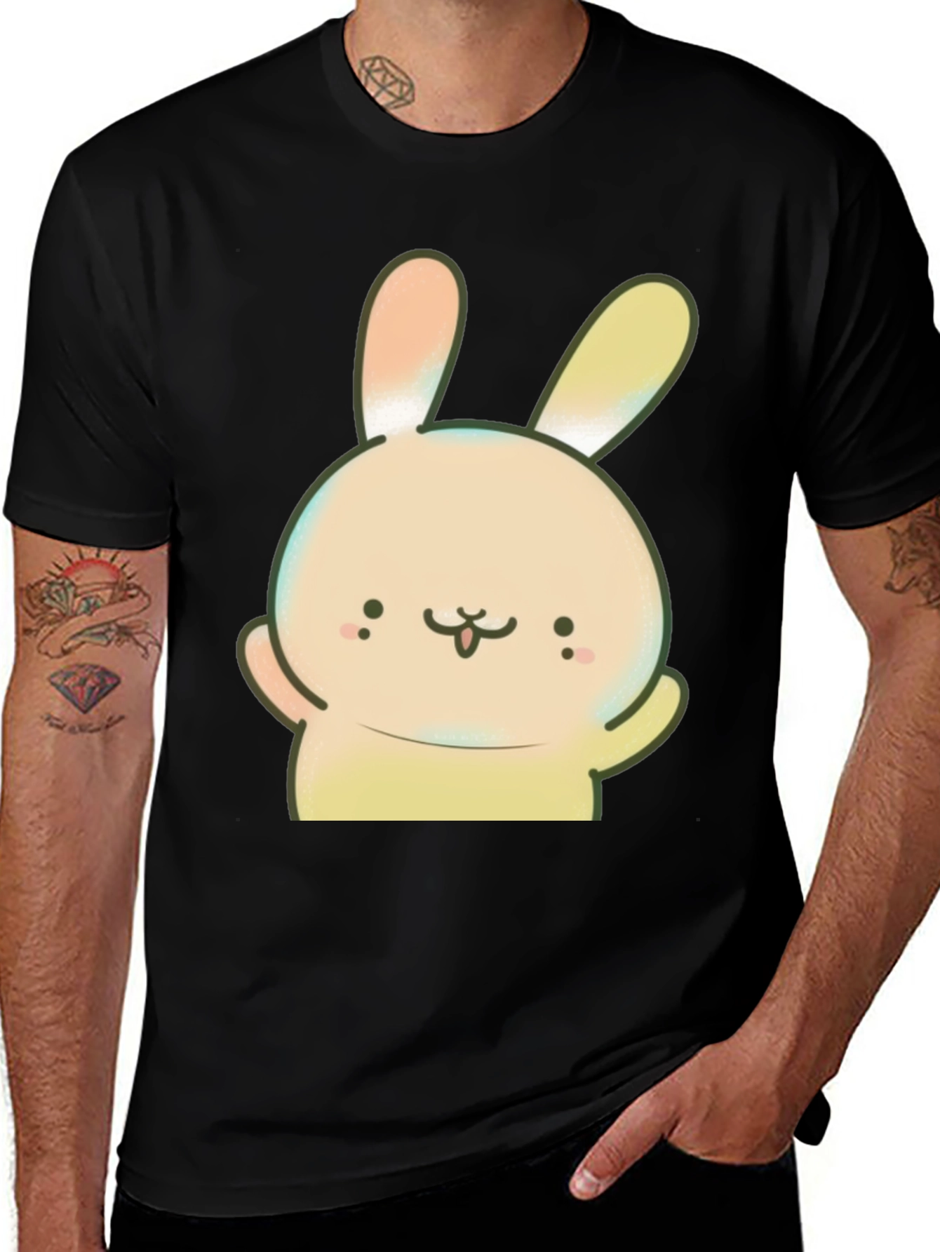 Variant 17 of Cute Cartoon Bunny Black T-Shirt