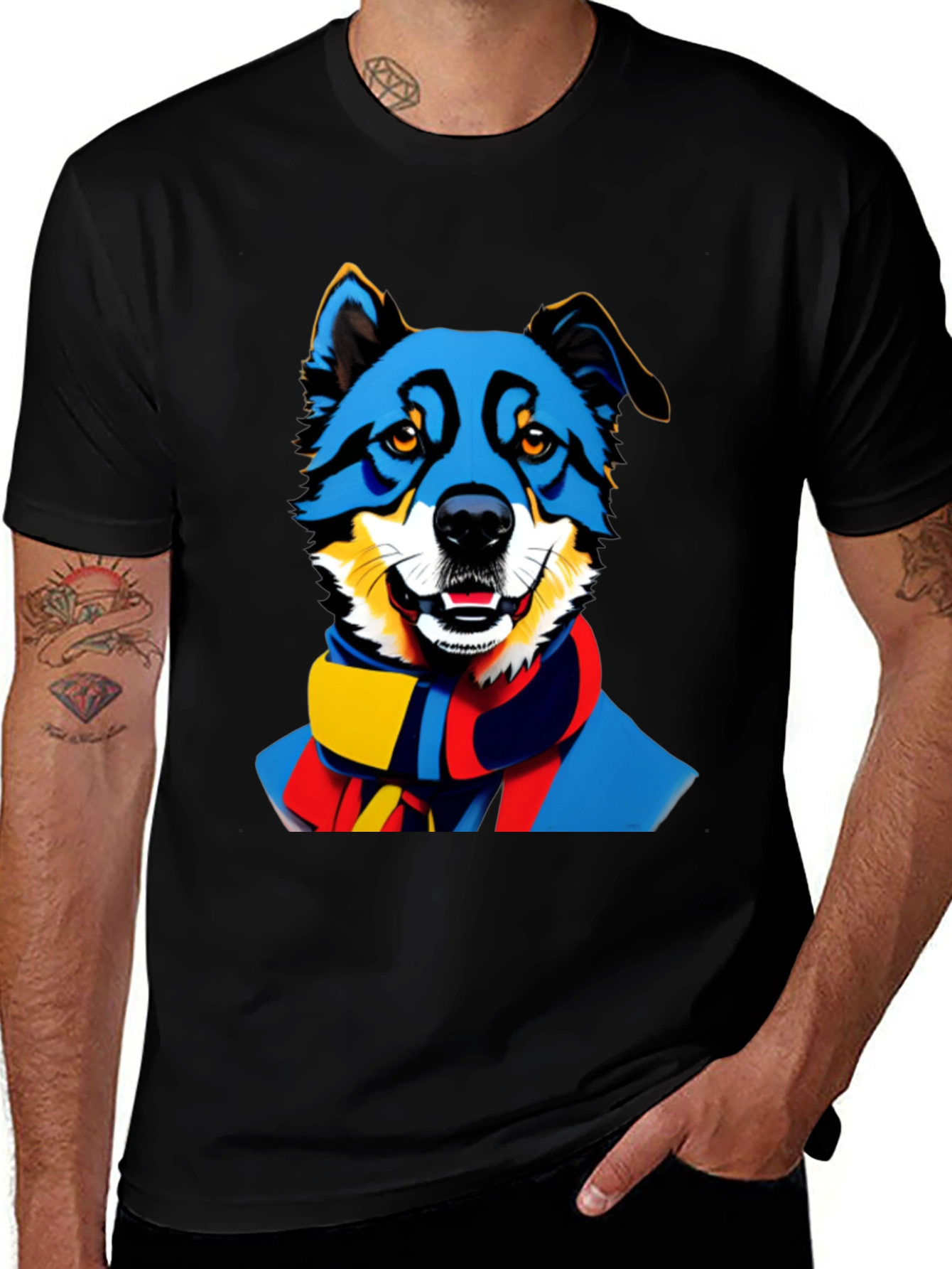 Variant 14 of Dog in Scarf Graphic Tee - Modern Black T-Shirt