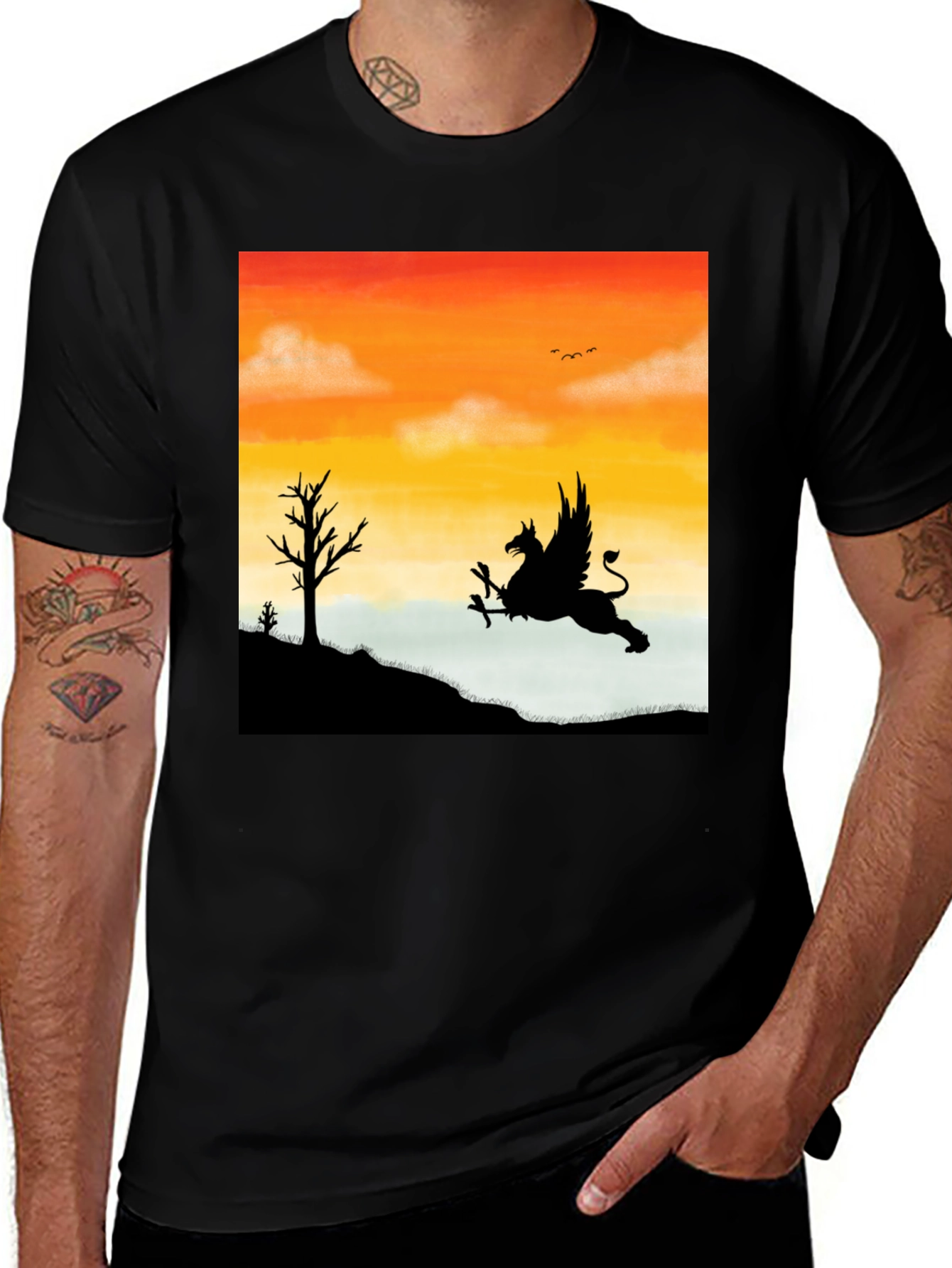 Variant 2 of Gryphon Sunset T-Shirt - Mythical Creature Tee