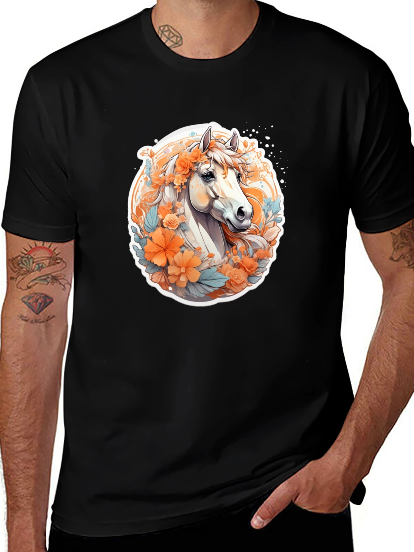 Variant 9 of Floral Horse Graphic T-Shirt - Stylish Men's Tee