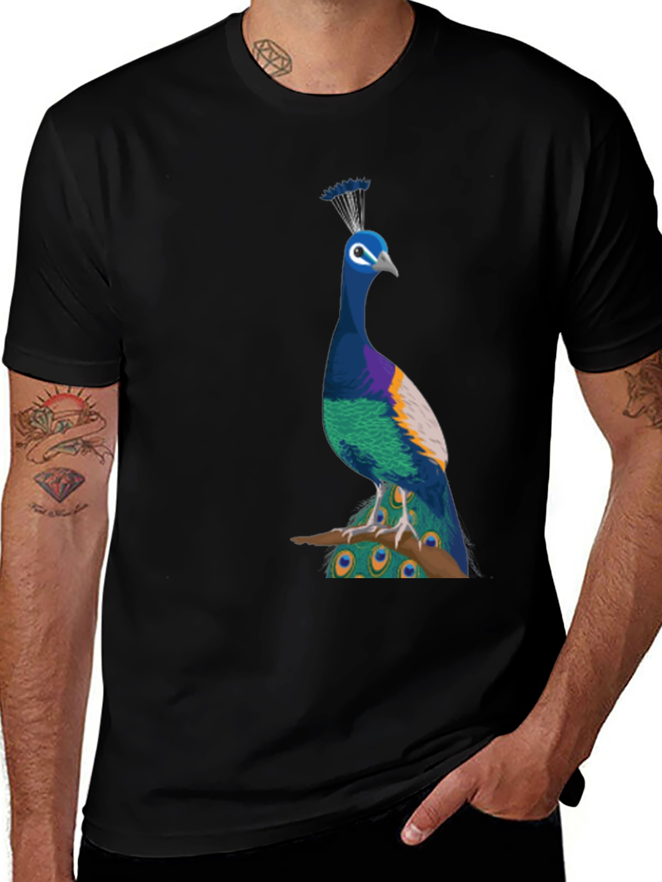 Peacock Graphic Tee - Stylish Black T-Shirt