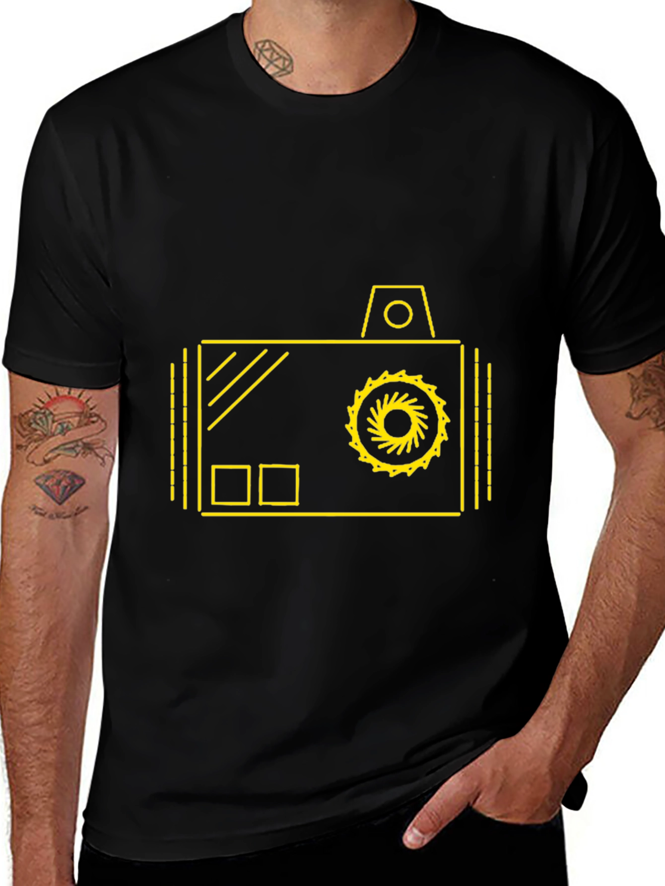Variant 5 of Retro Camera Graphic Tee - Black Cotton T-Shirt